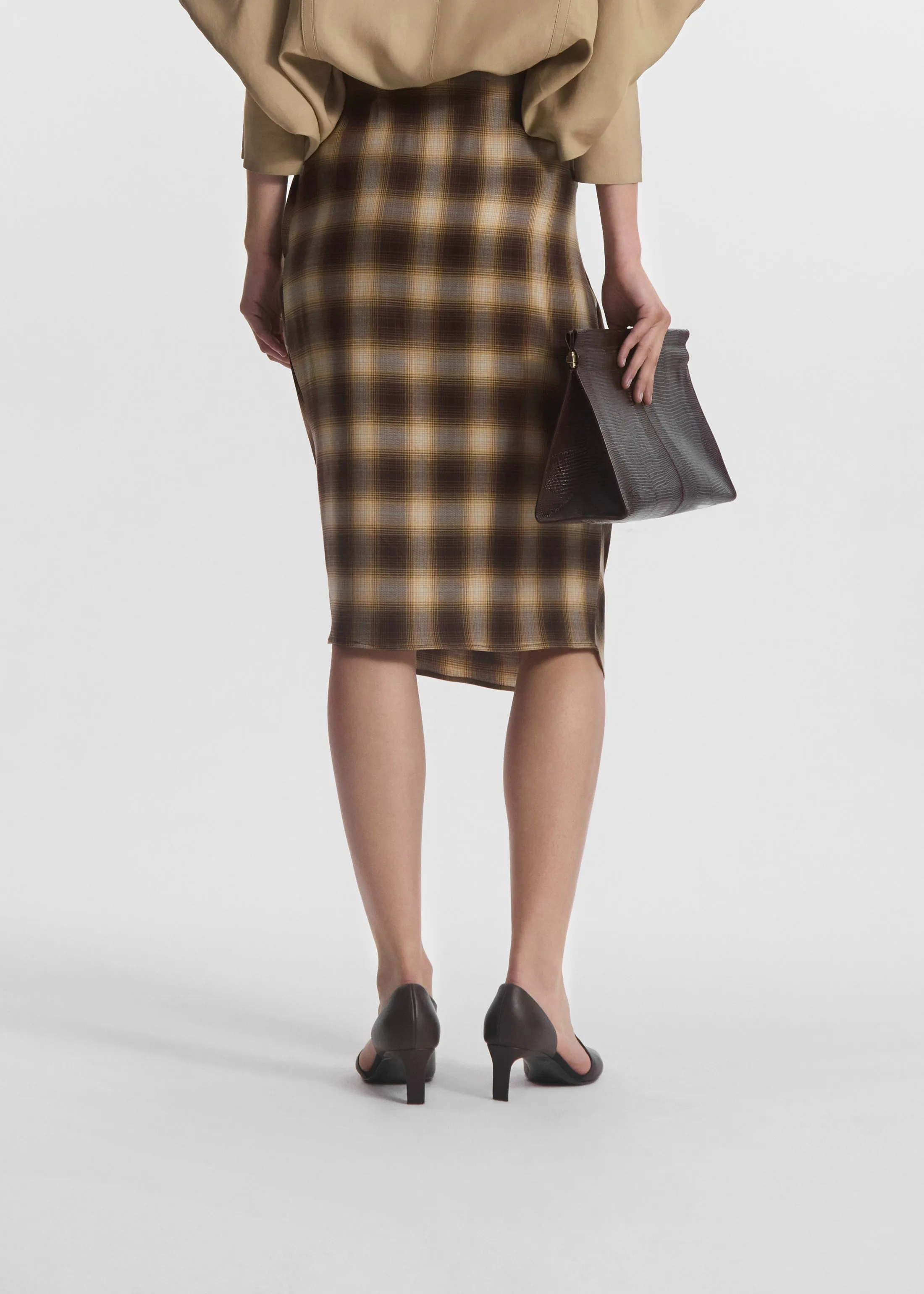 Draped Skirt in Tencel Plaid - Brown Multi sold by CO product image thumbnail 4