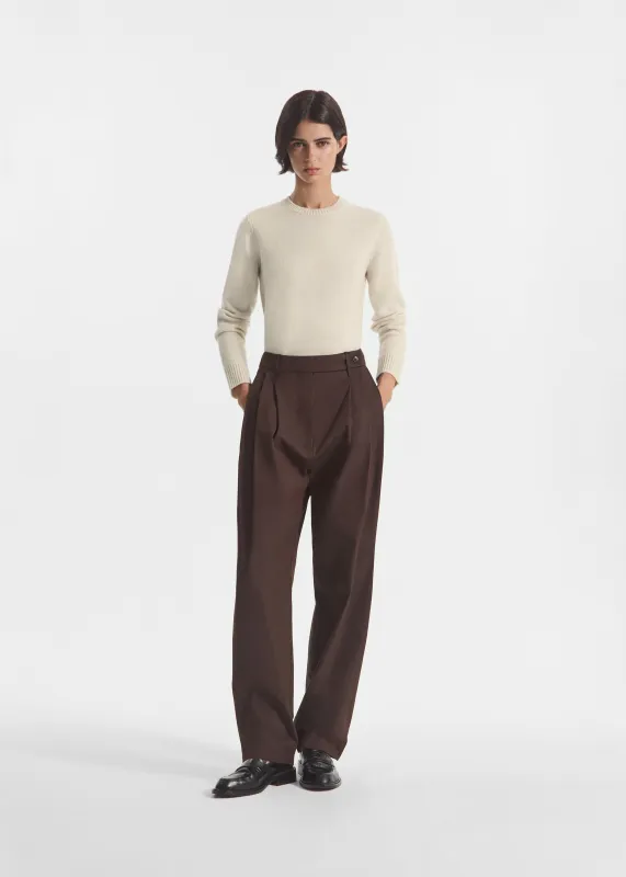 Wide Leg Pleated Pant in Linen - Chocolate made by CO