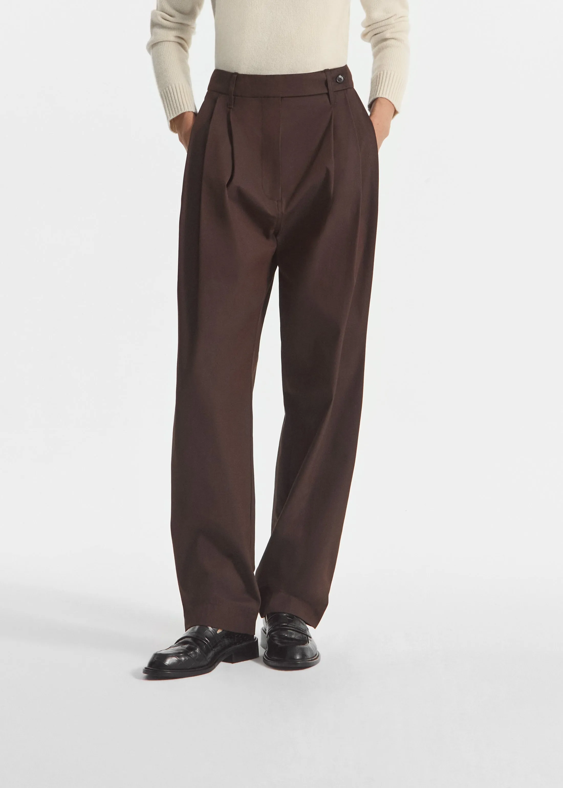 Wide Leg Pleated Pant in Linen - Chocolate sold by CO product image thumbnail 2