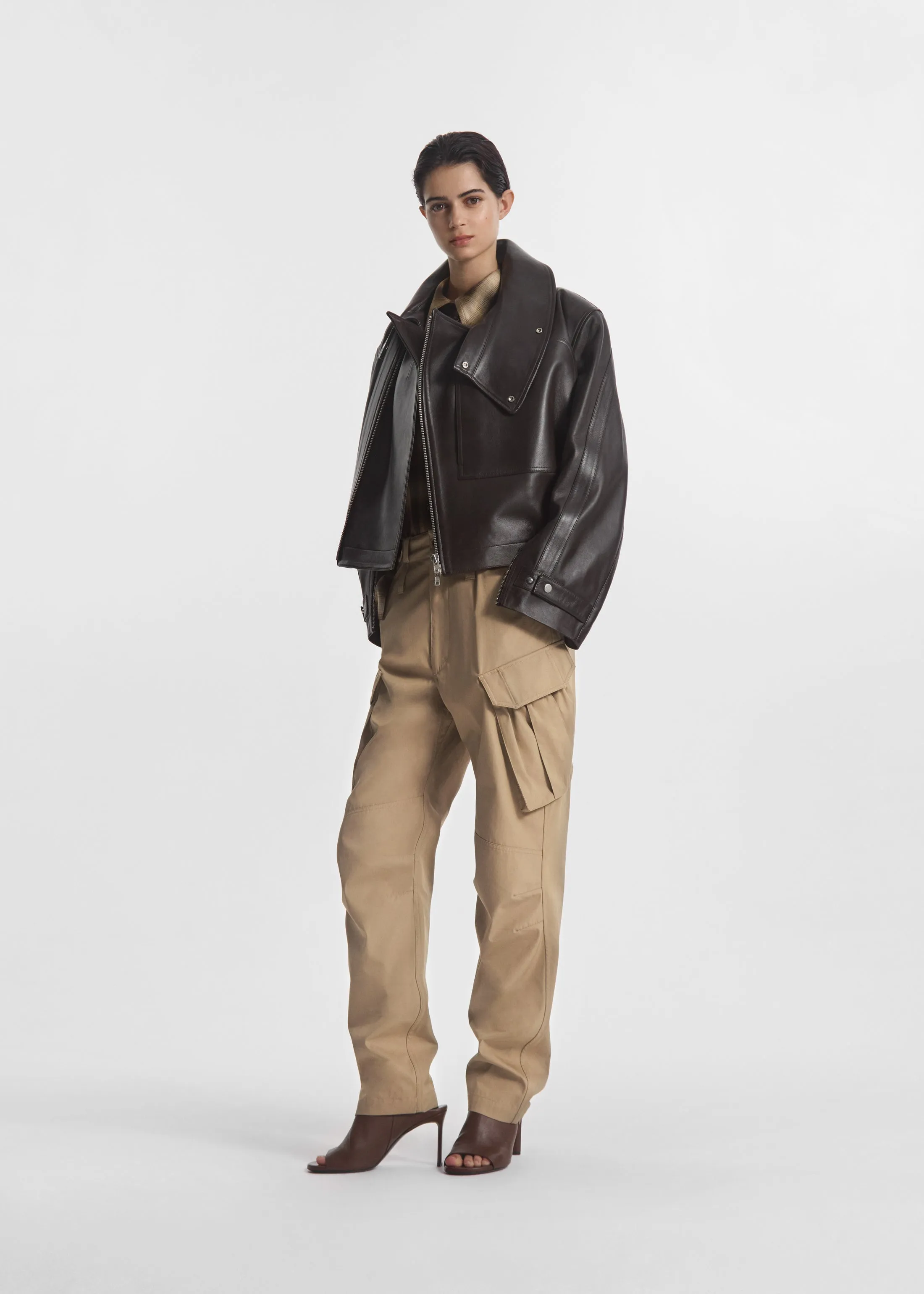 Flying Collar Moto Jacket in Leather - Chocolate sold by CO product image thumbnail 5