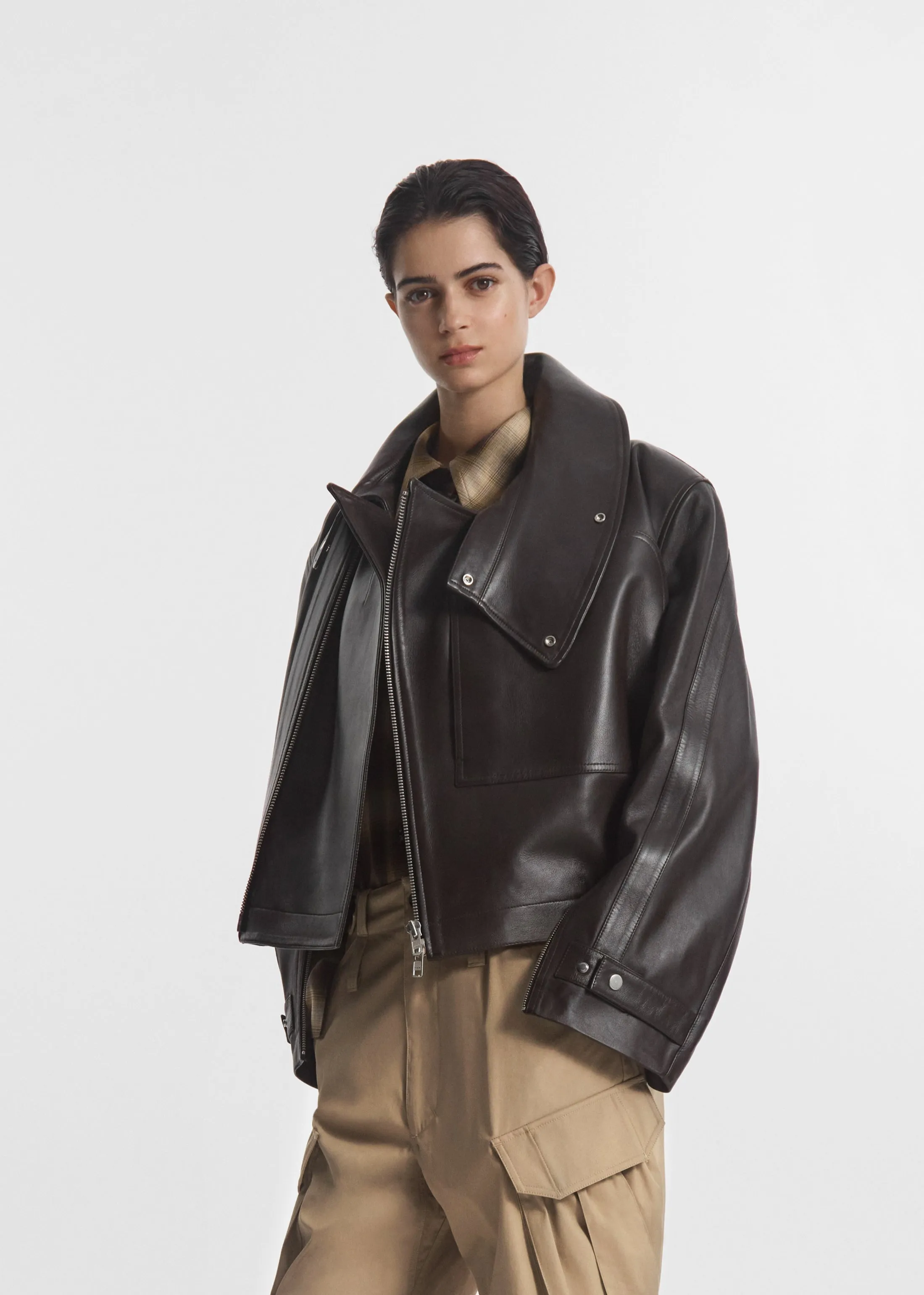 Flying Collar Moto Jacket in Leather - Chocolate sold by CO product image thumbnail 4