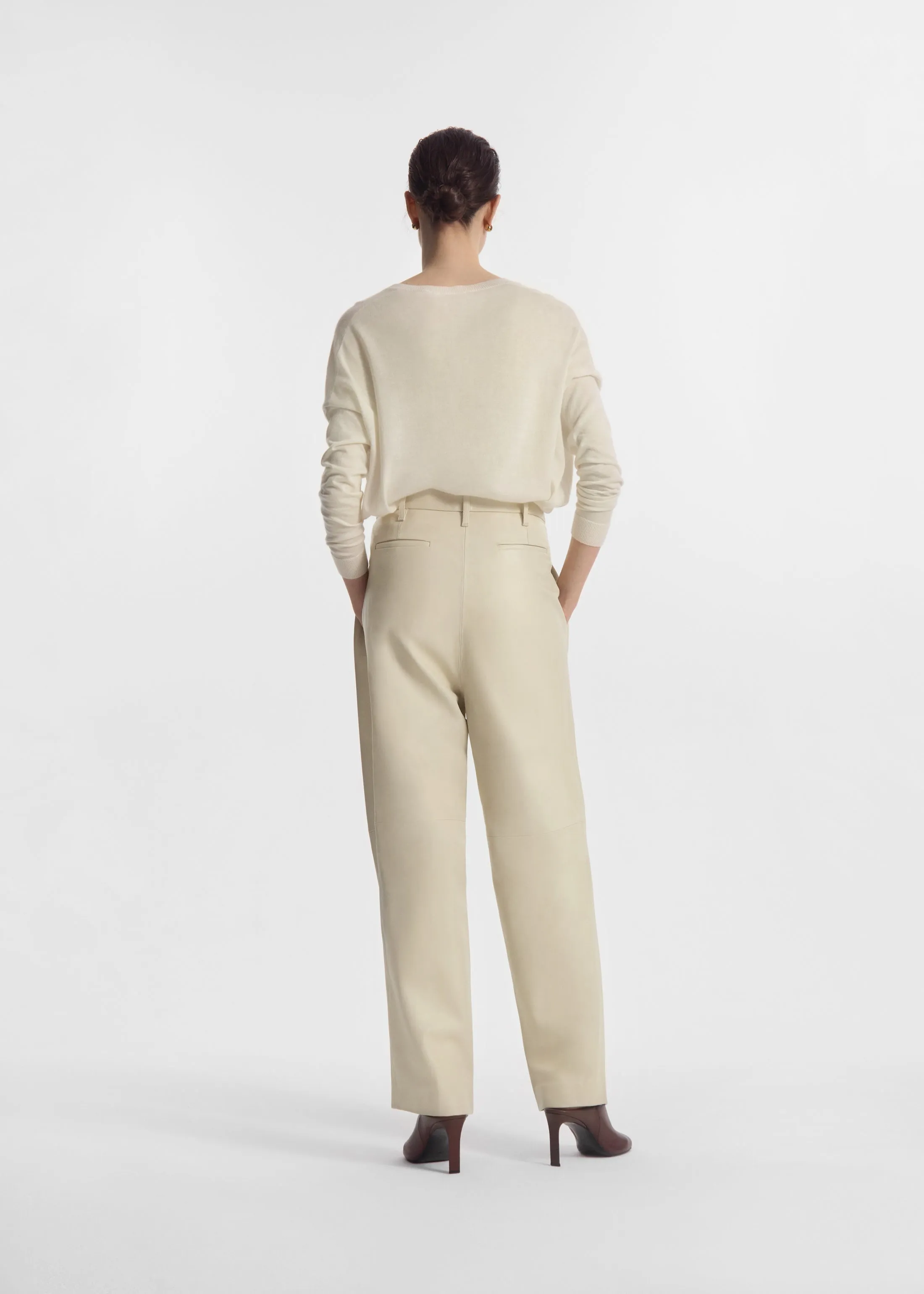 Pleated Pants in Leather - Pearl sold by CO product image thumbnail 4