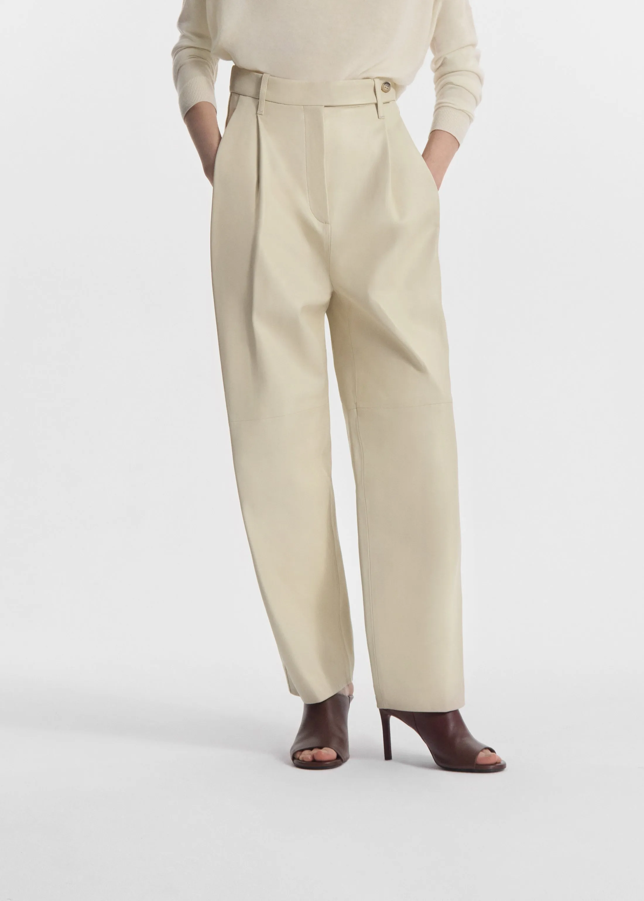 Pleated Pants in Leather - Pearl sold by CO product image thumbnail 2