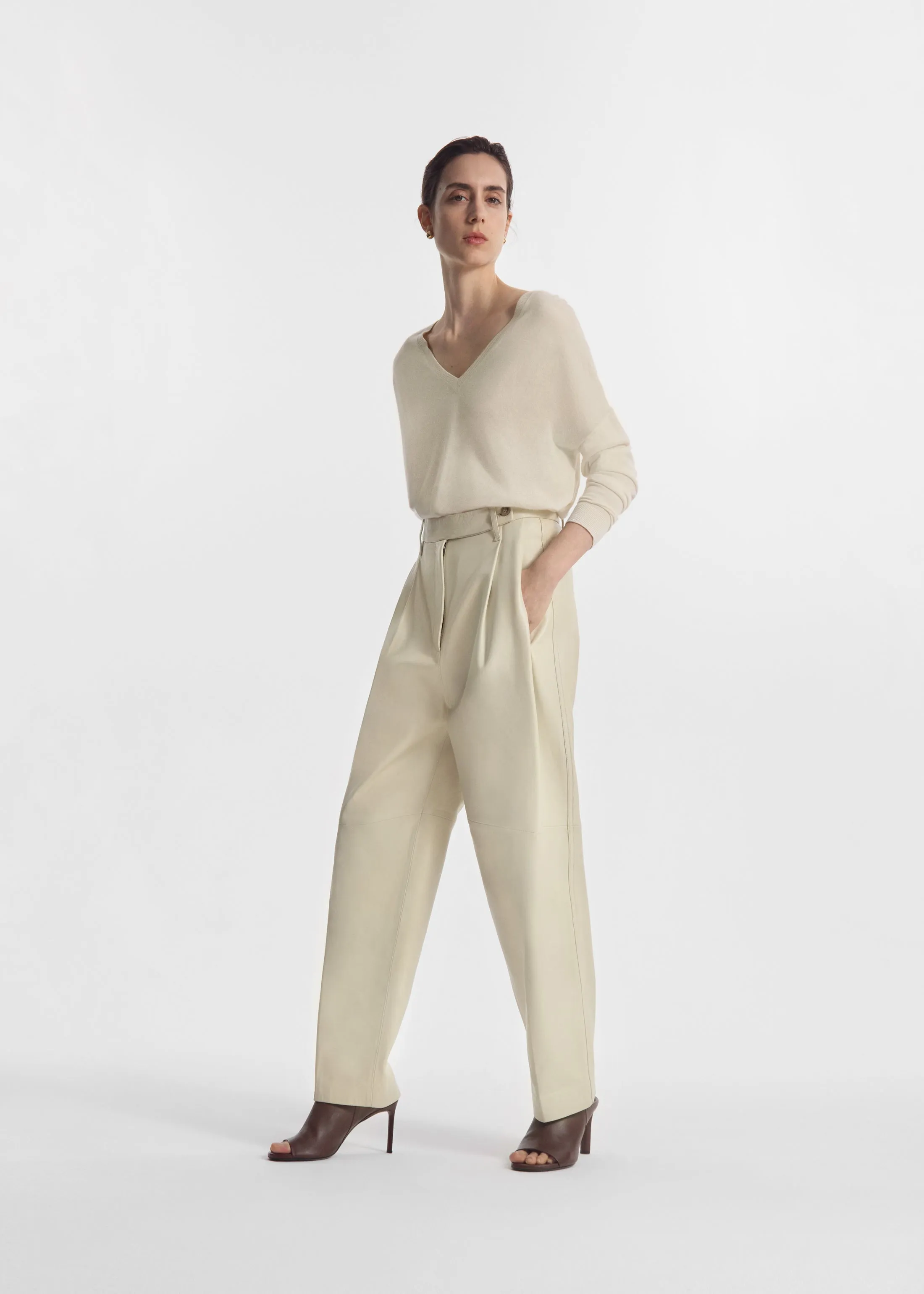 Pleated Pants in Leather - Pearl sold by CO product image thumbnail 3