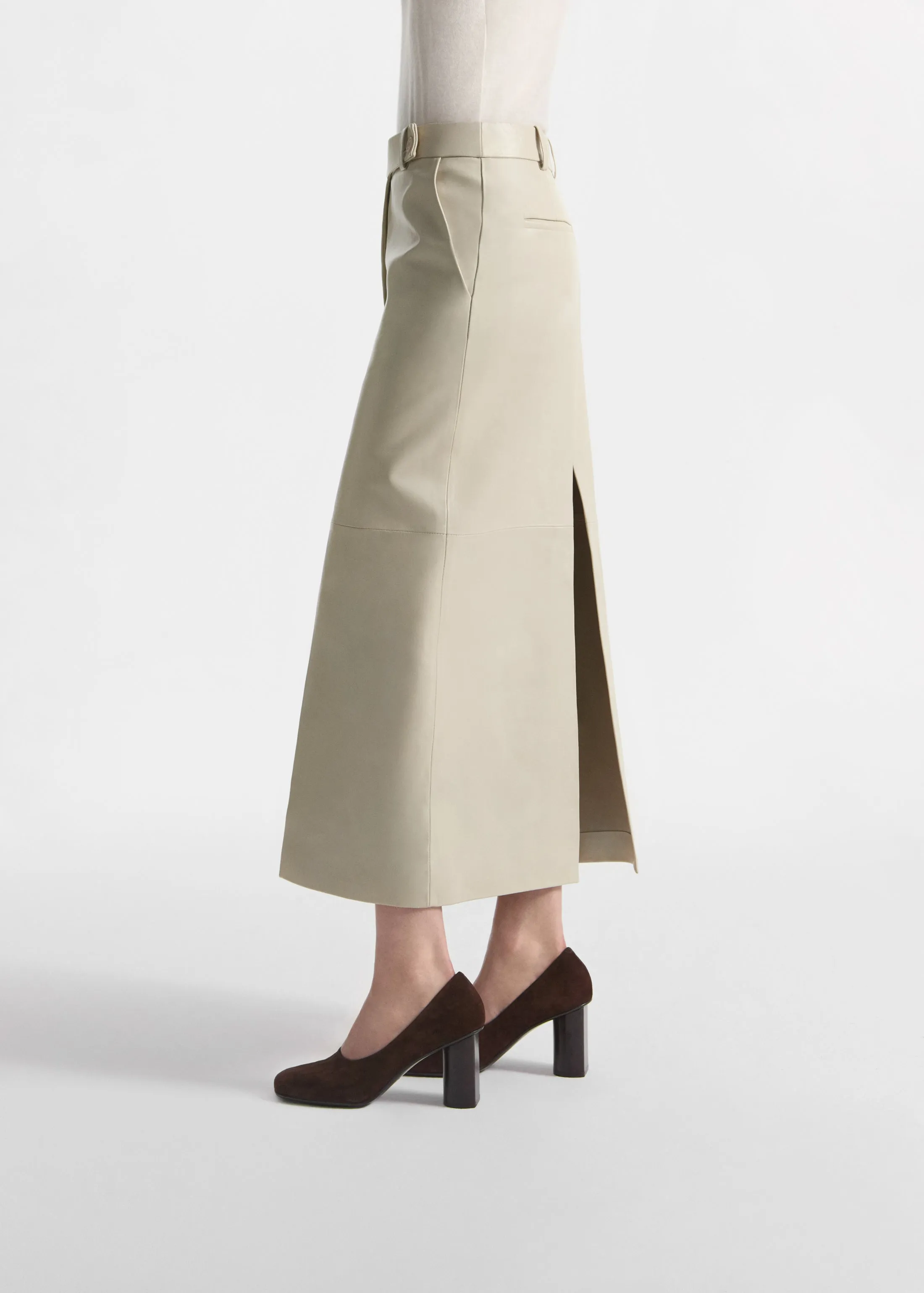 Tailored Front-Slit Midi Skirt in Leather - Pearl sold by CO product image thumbnail 4
