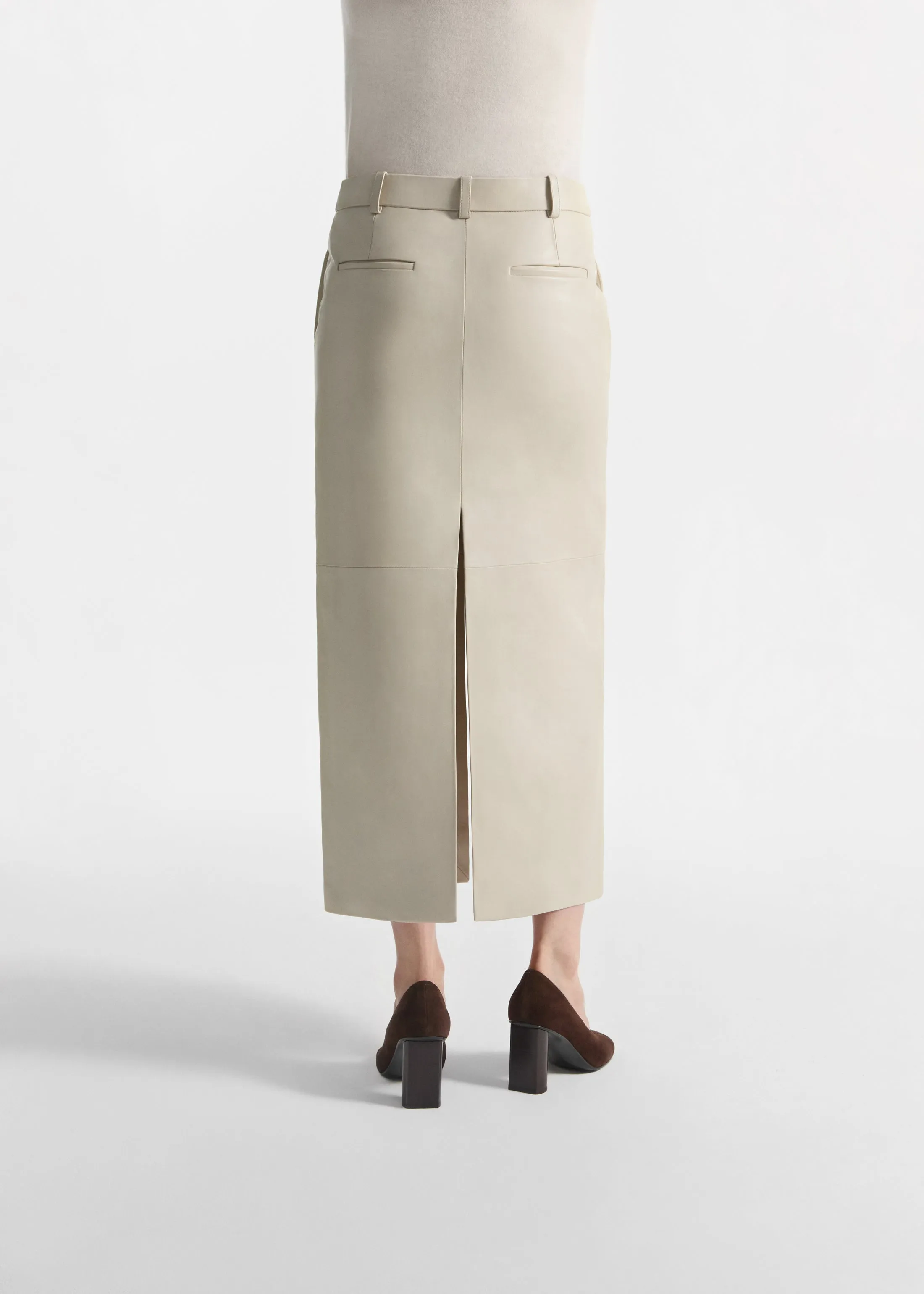 Tailored Front-Slit Midi Skirt in Leather - Pearl sold by CO product image thumbnail 3