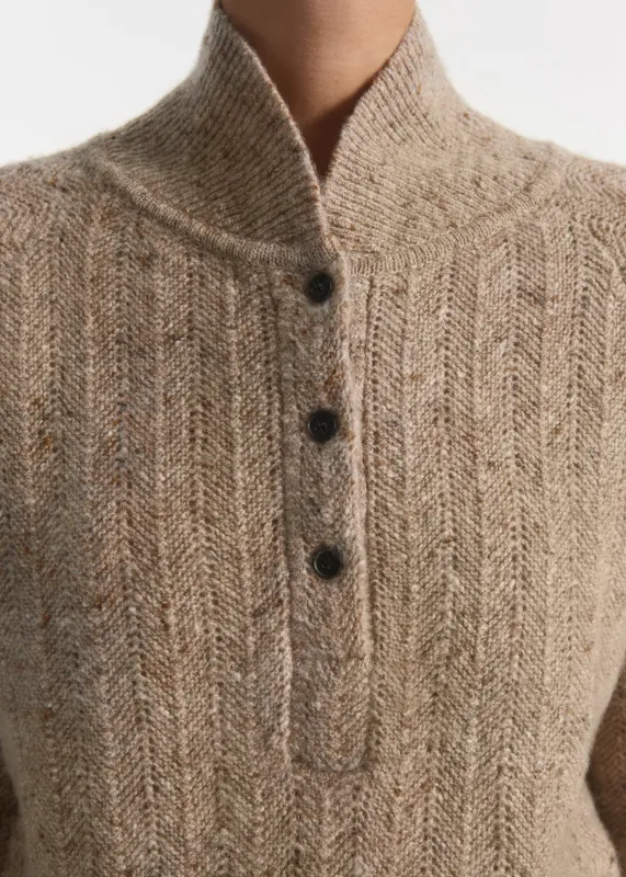 Cropped Henley Sweater in Wool Cashmere Blend - Antelope made by CO
