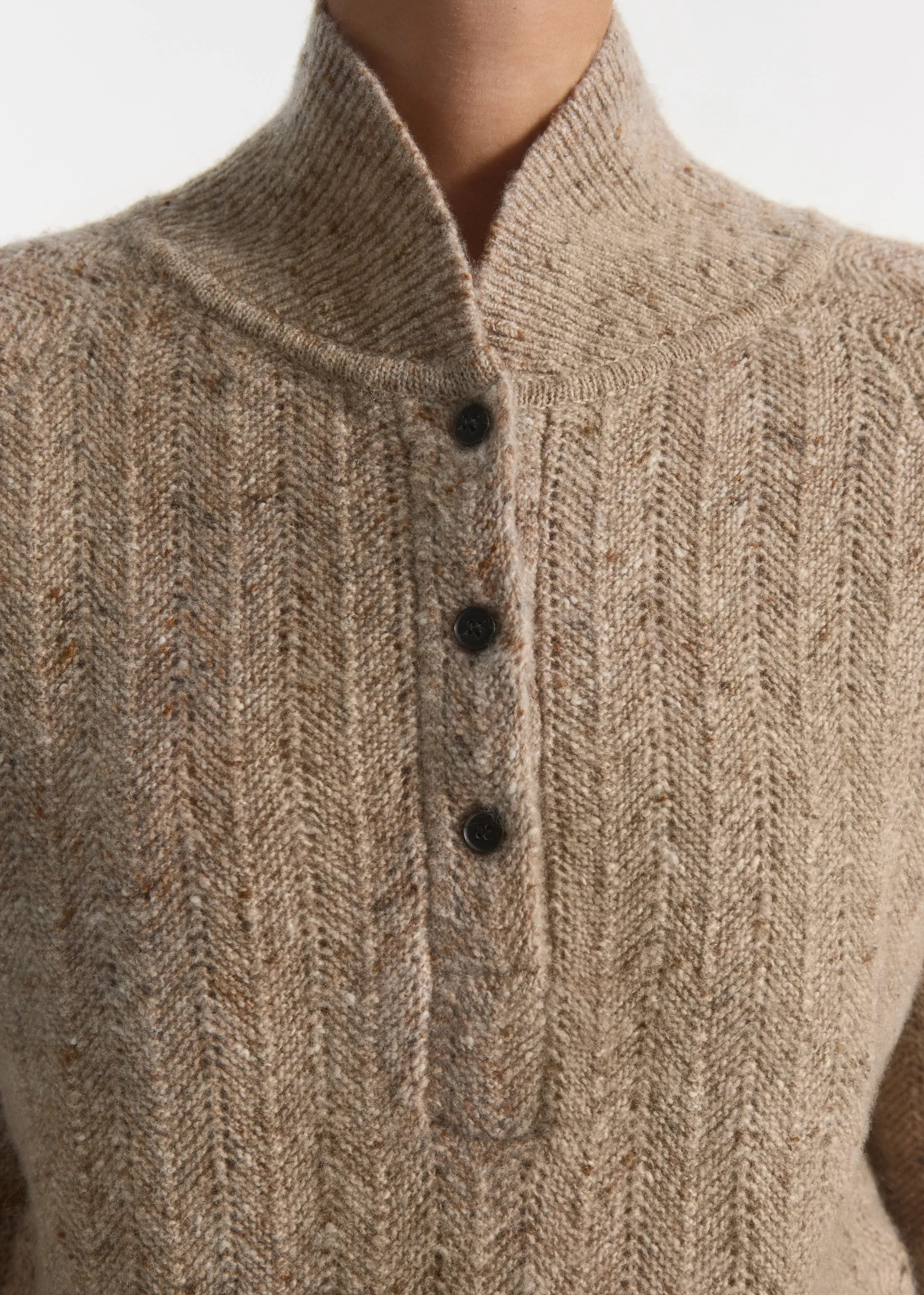 Cropped Henley Sweater in Wool Cashmere Blend - Antelope sold by CO