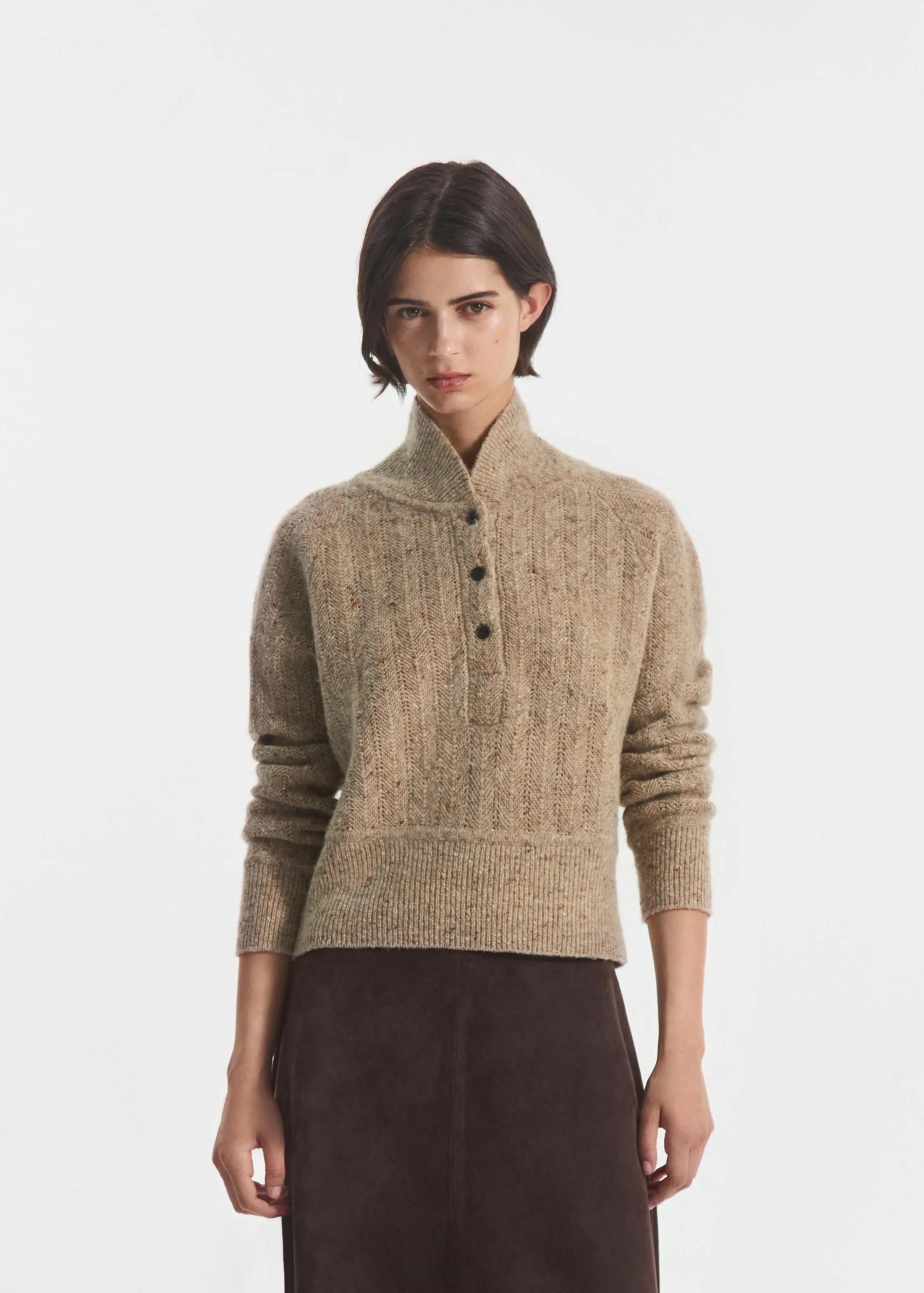 Cropped Henley Sweater in Wool Cashmere Blend - Antelope sold by CO product image thumbnail 2