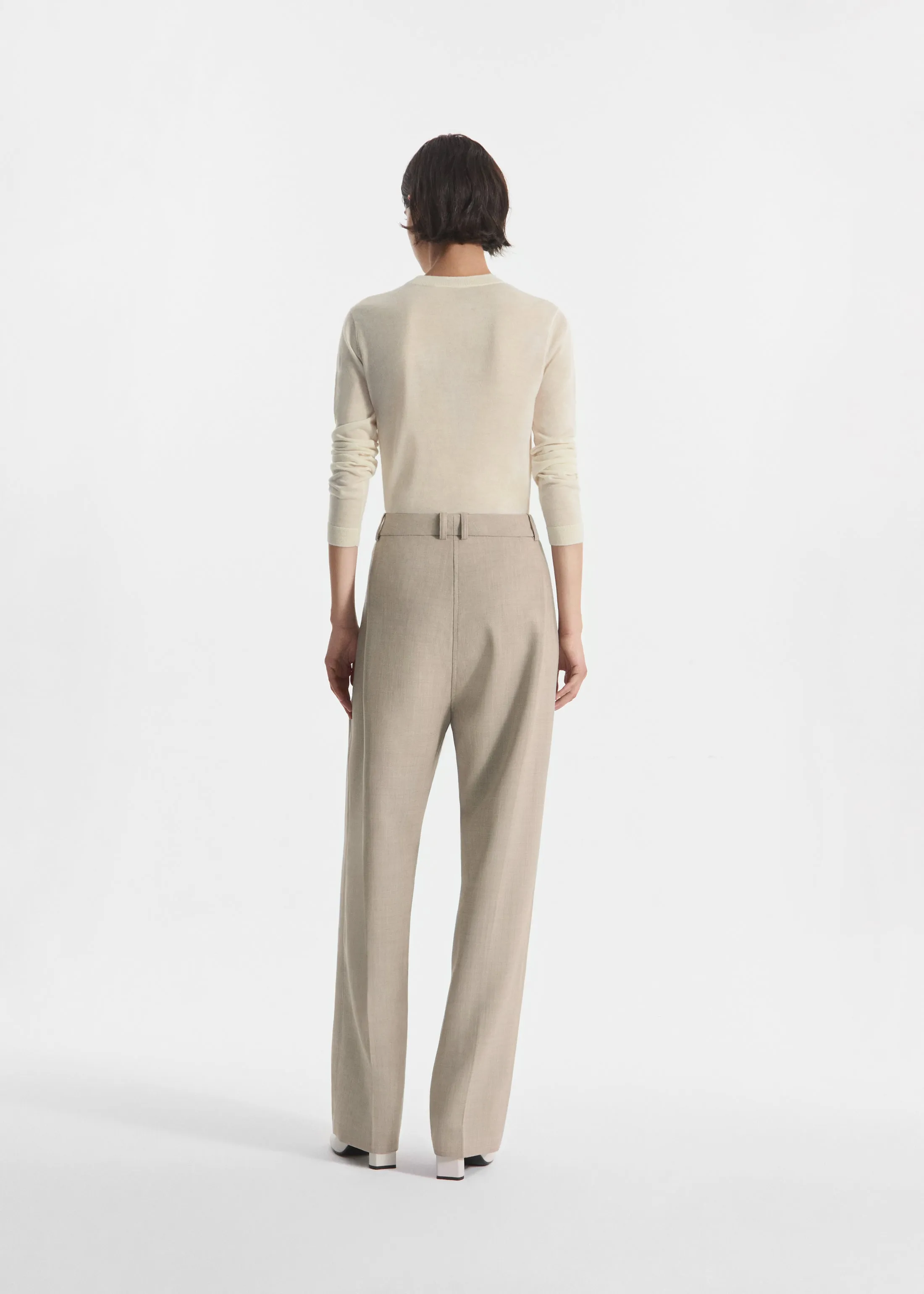 Wide Leg Pleated Pant in Virgin Wool - Oatmeal Melange sold by CO product image thumbnail 5
