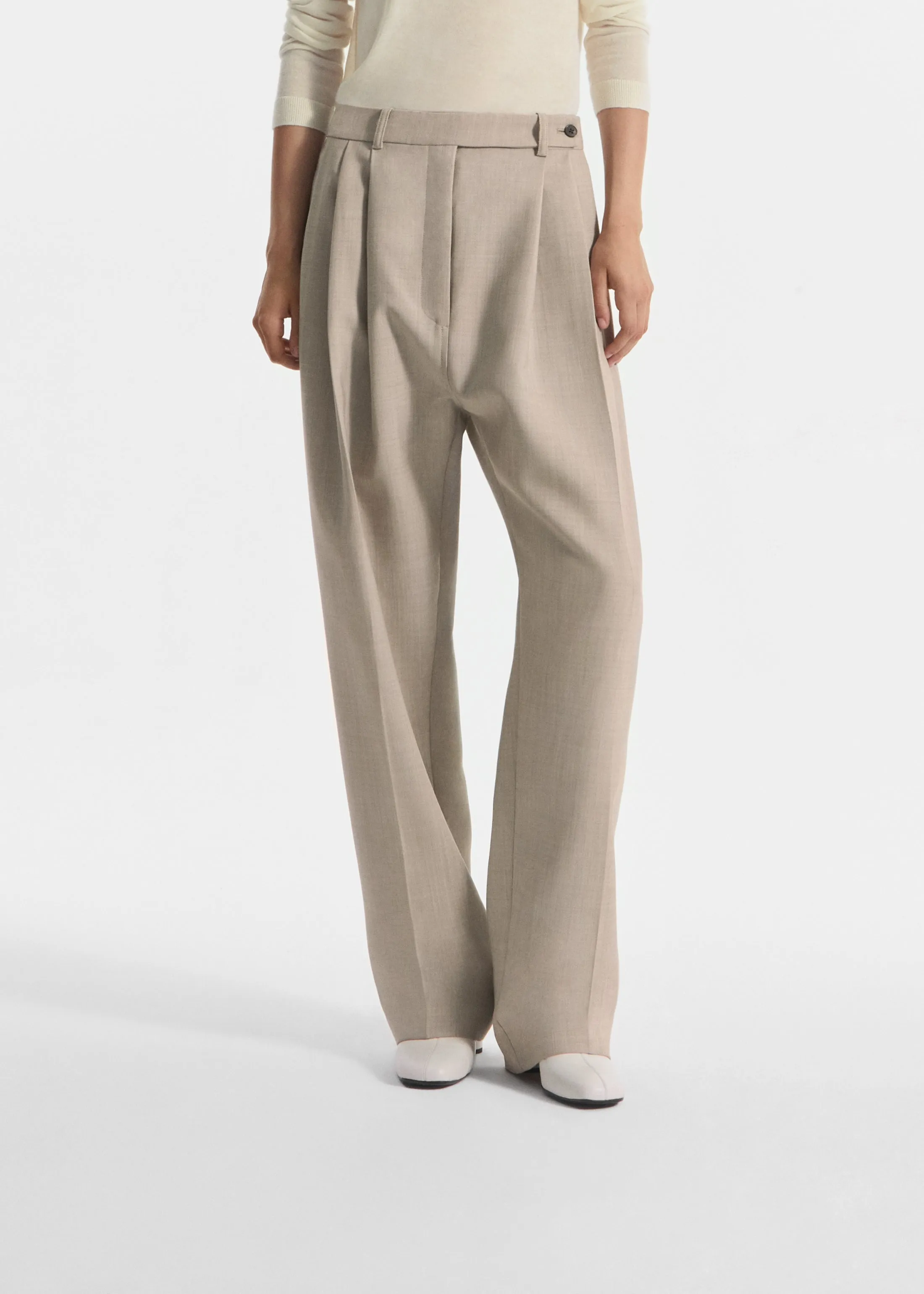 Wide Leg Pleated Pant in Virgin Wool - Oatmeal Melange sold by CO product image thumbnail 2