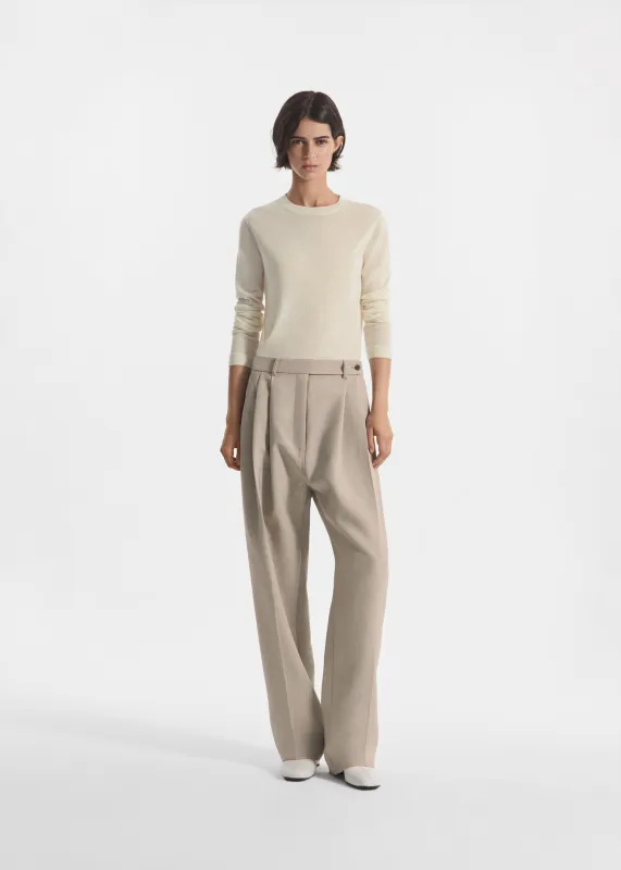 Wide Leg Pleated Pant in Virgin Wool - Oatmeal Melange made by CO