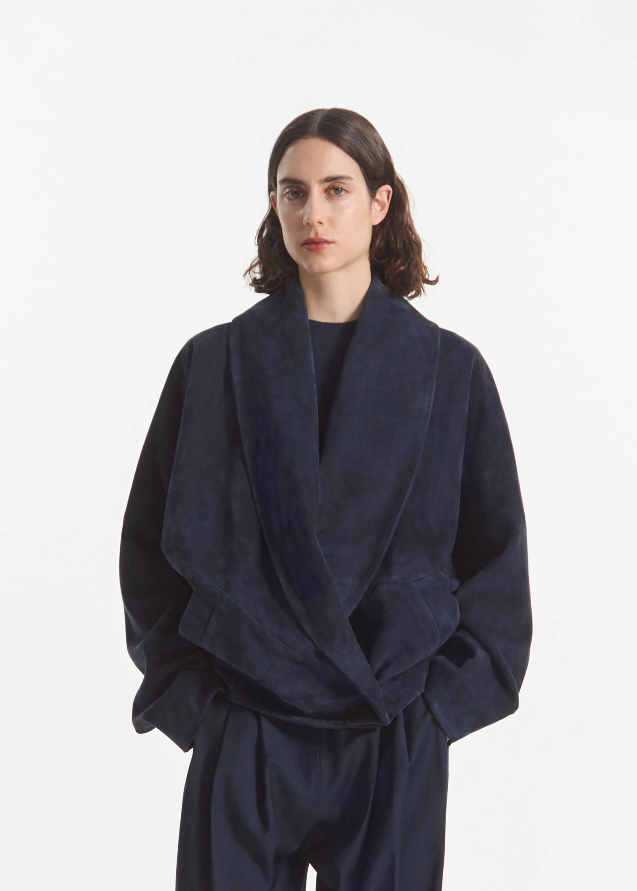 Wrap Jacket in Suede - Navy sold by CO