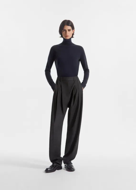 Wide Leg Pleated Pant in Wool - Grey made by CO