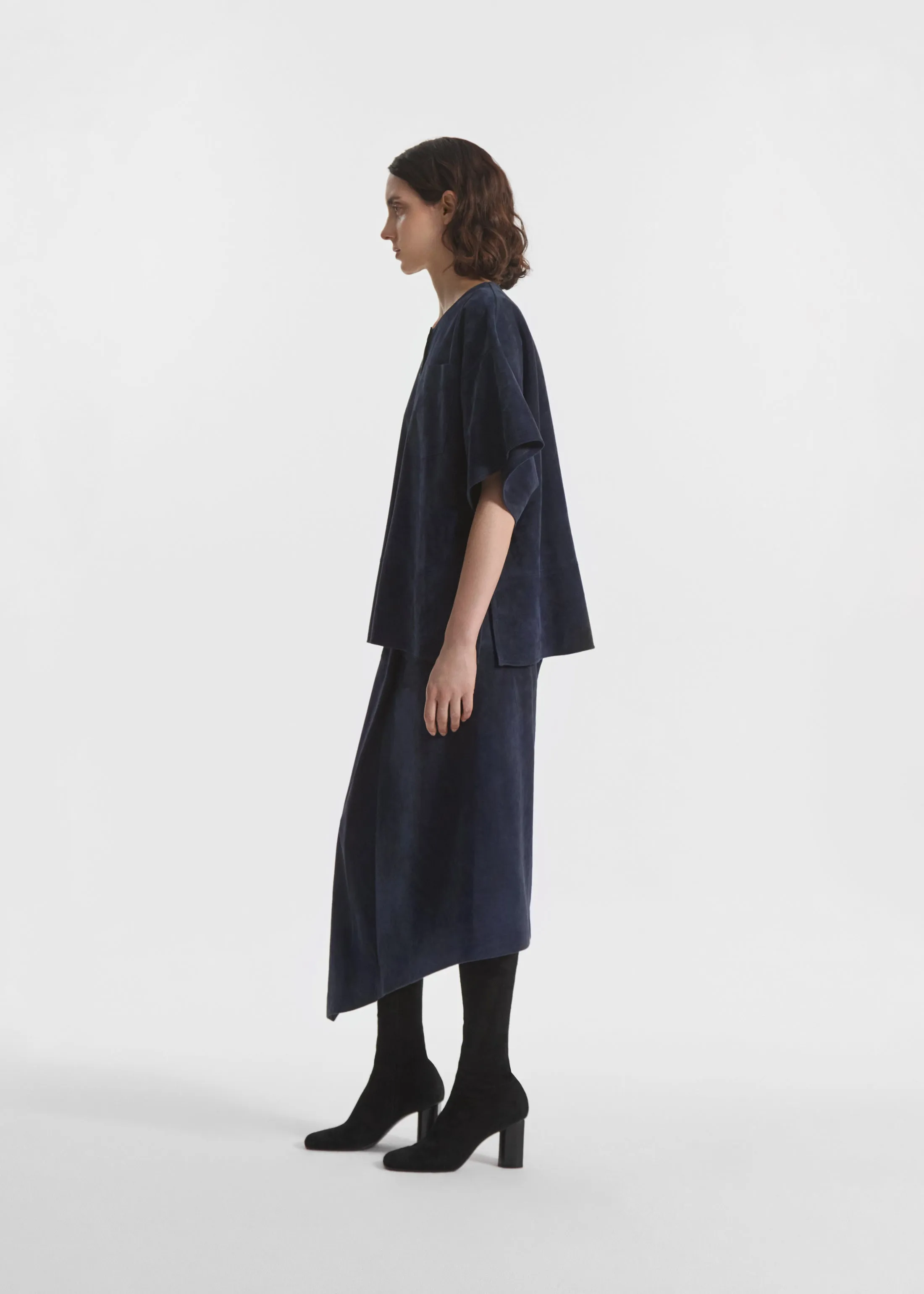 Scarf Pleat Skirt in Suede - Navy sold by CO product image thumbnail 4