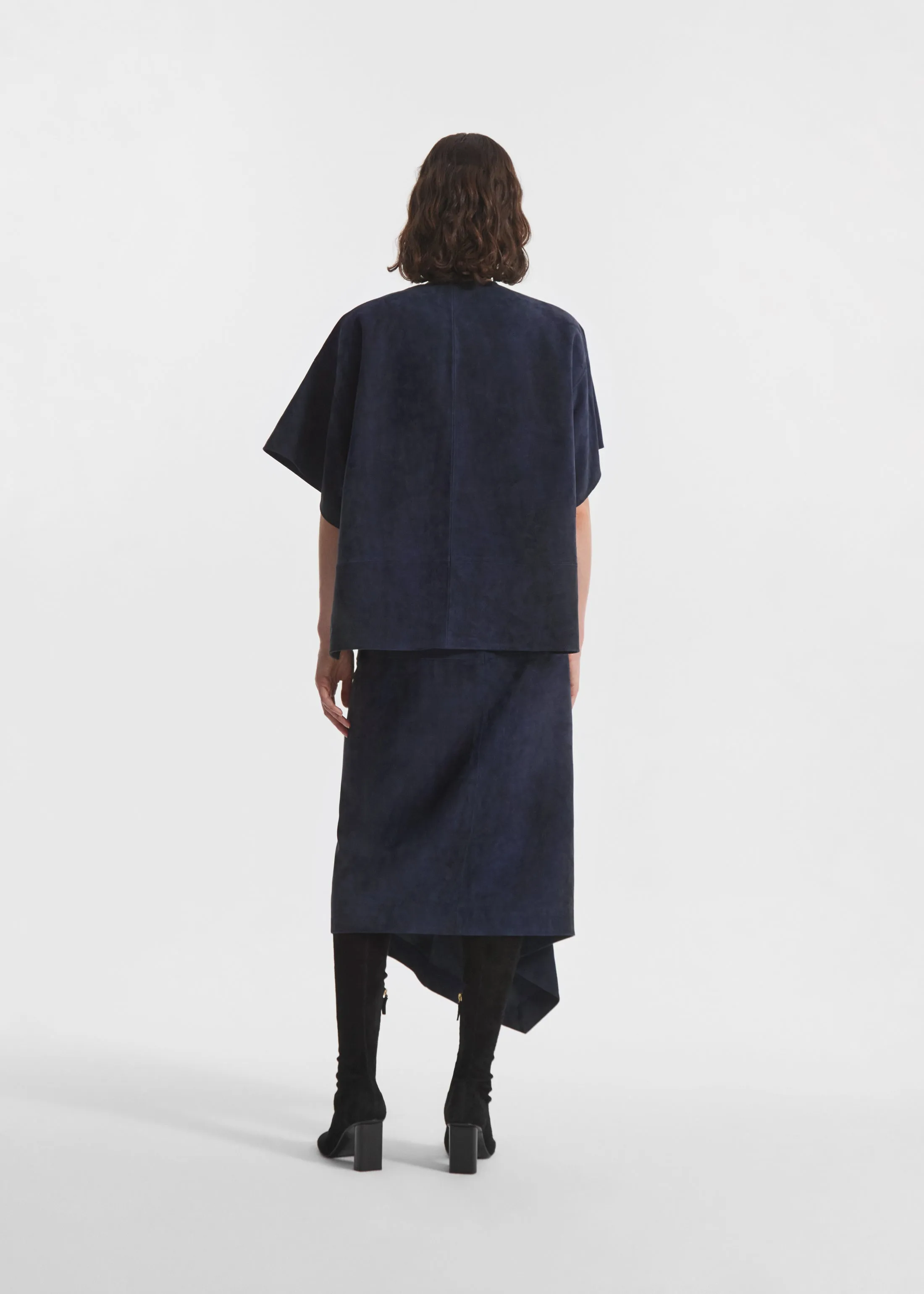 Scarf Pleat Skirt in Suede - Navy sold by CO product image thumbnail 3