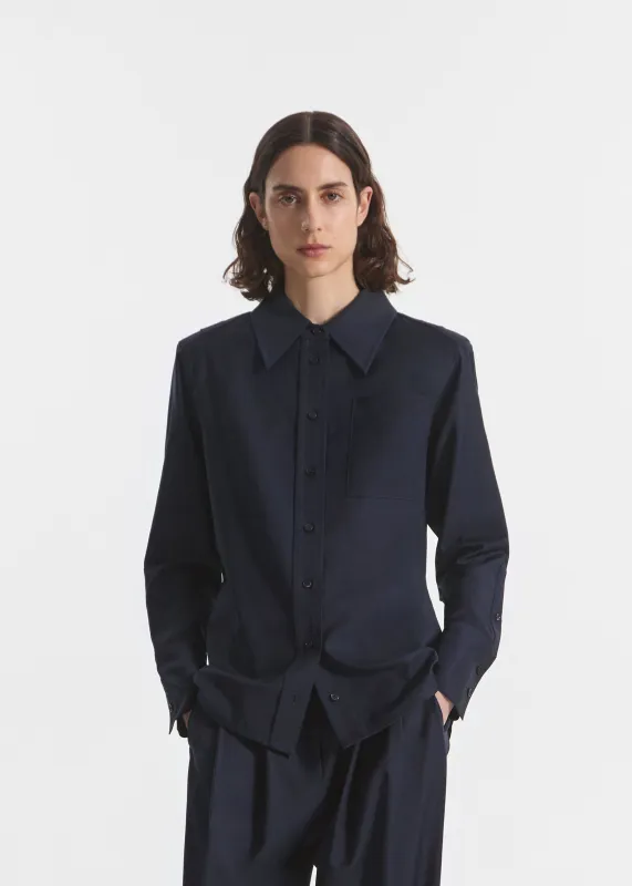 Shoulder Pad Shirt in Wool Blend - Navy made by CO