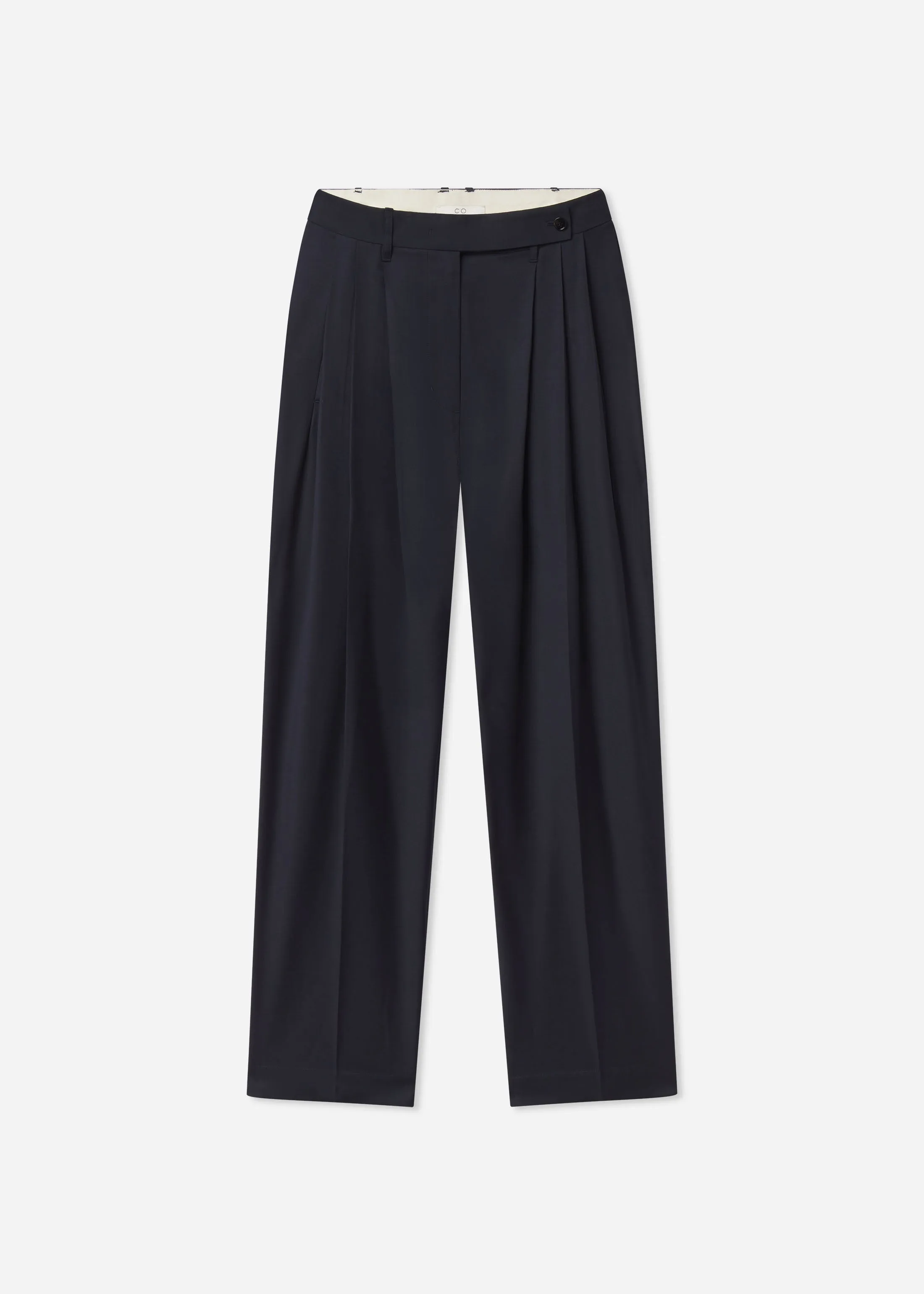 Wide Leg Pleated Pant in Wool Blend - Navy sold by CO product image thumbnail 4