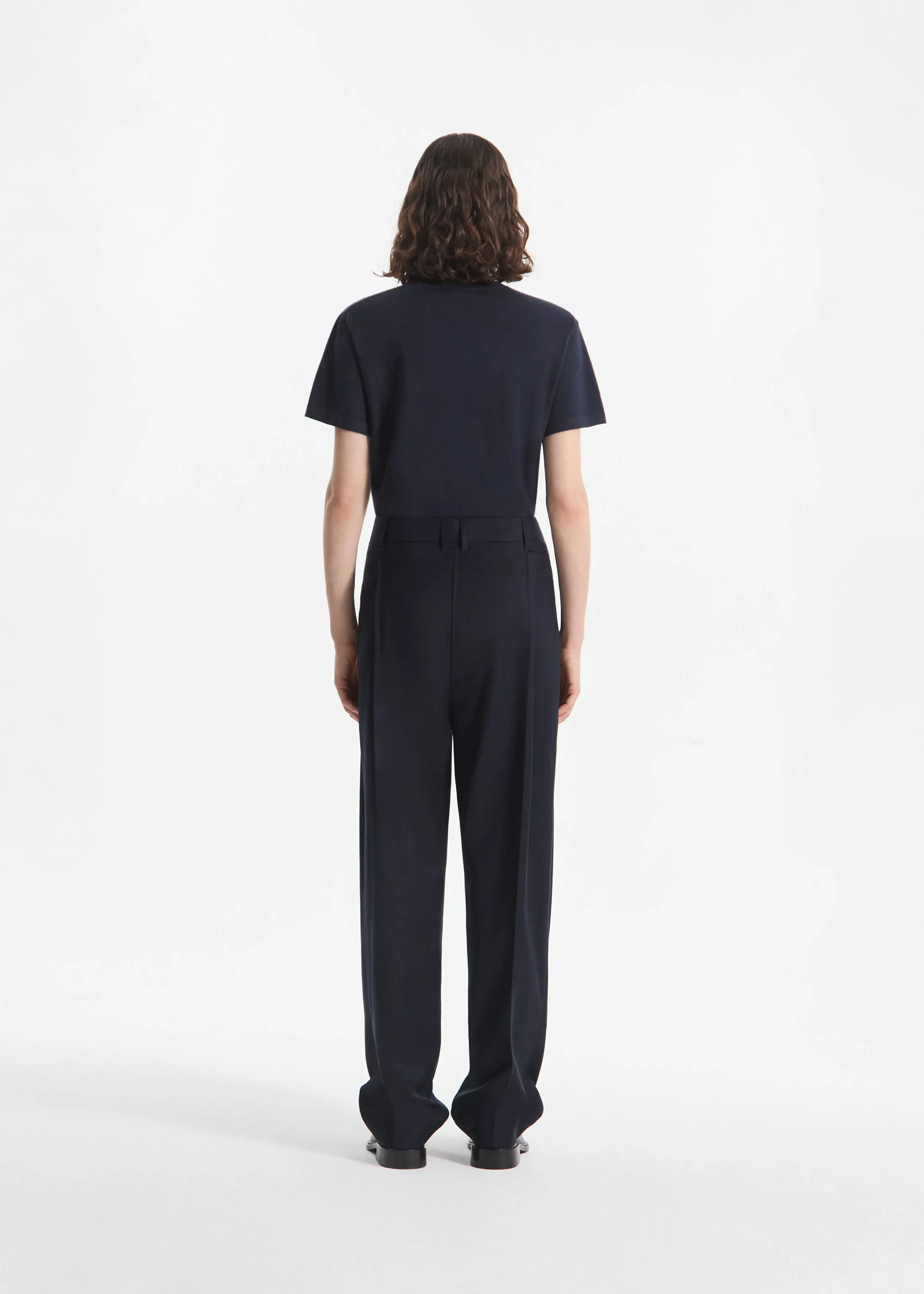 Wide Leg Pleated Pant in Wool Blend - Navy sold by CO product image thumbnail 3