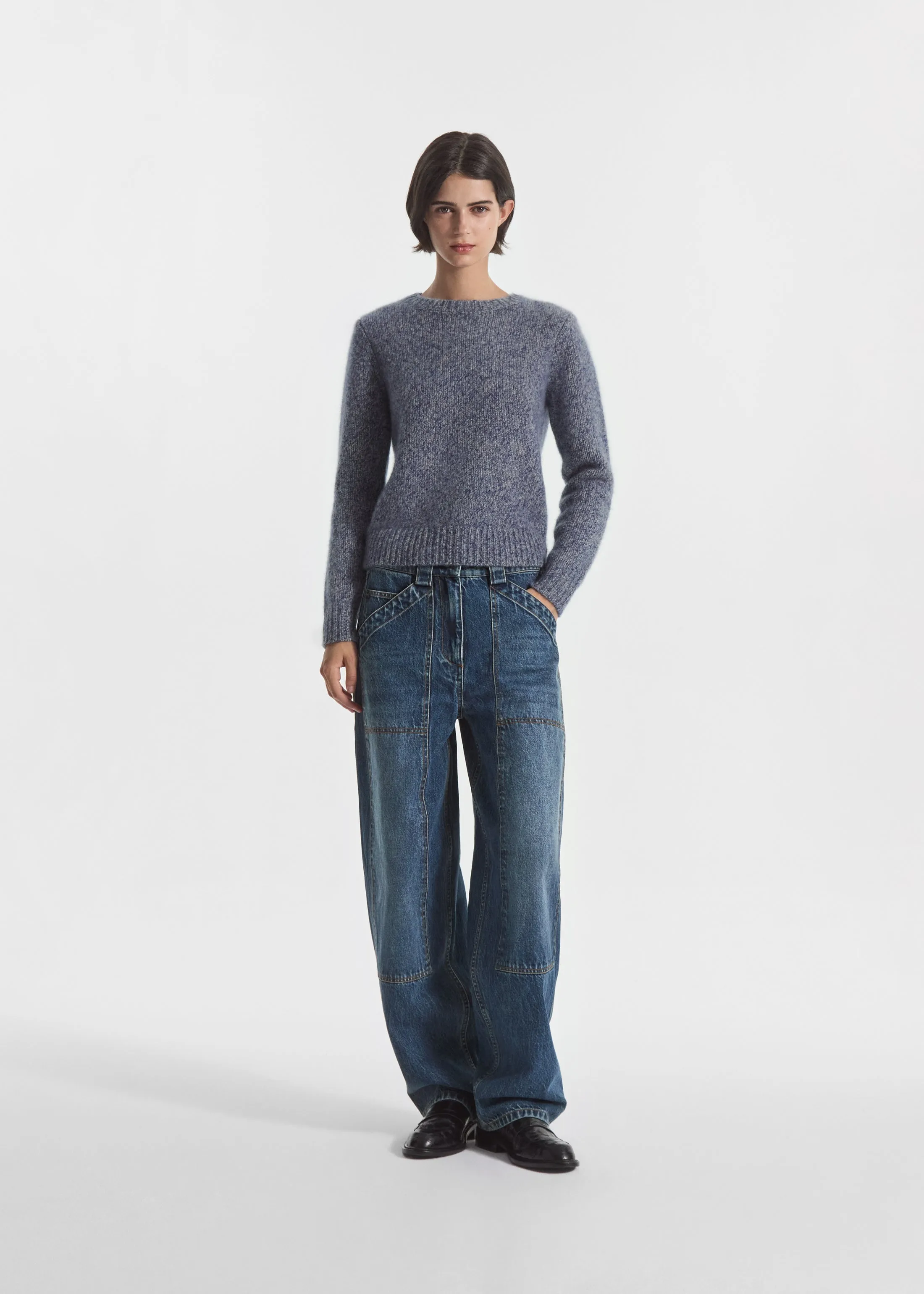 Long Sleeve Crewneck in Cashmere - Blue Melange sold by CO product image thumbnail 3