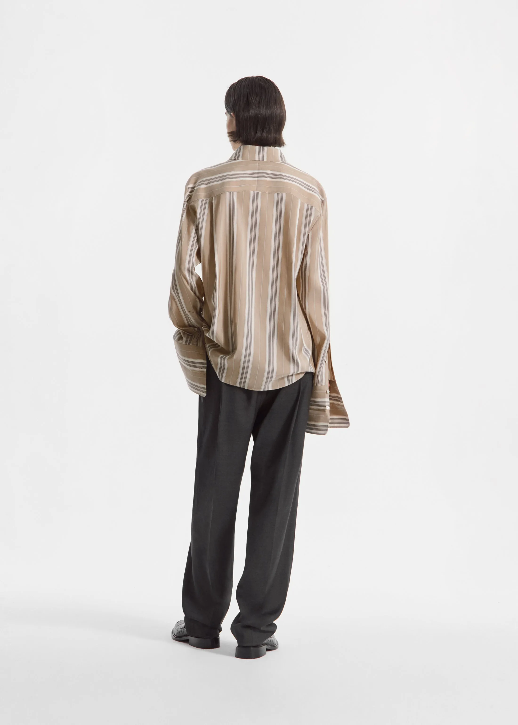 Striped Shirt in Silk - Khaki Stripe sold by CO product image thumbnail 4
