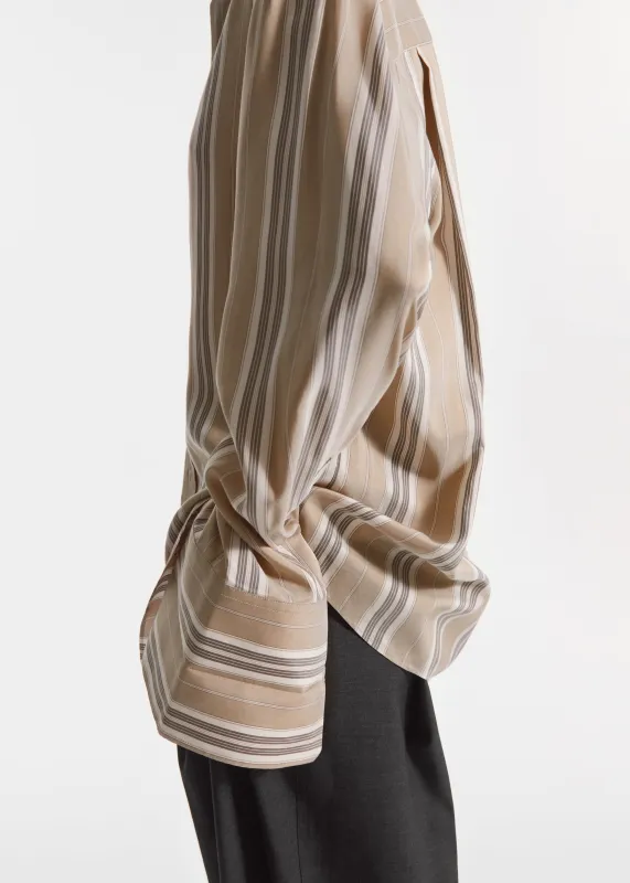 Striped Shirt in Silk - Khaki Stripe made by CO