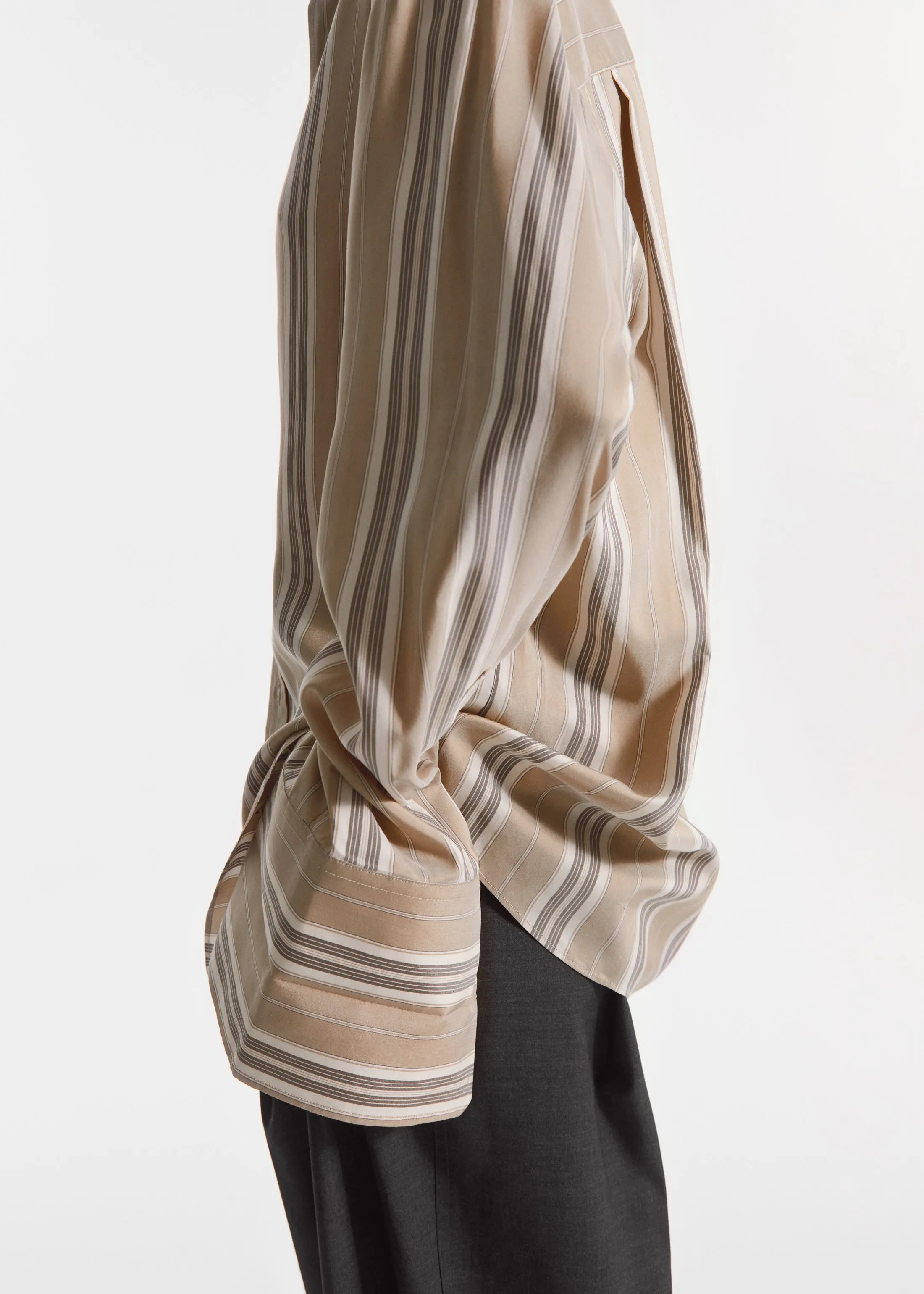 Striped Shirt in Silk - Khaki Stripe sold by CO