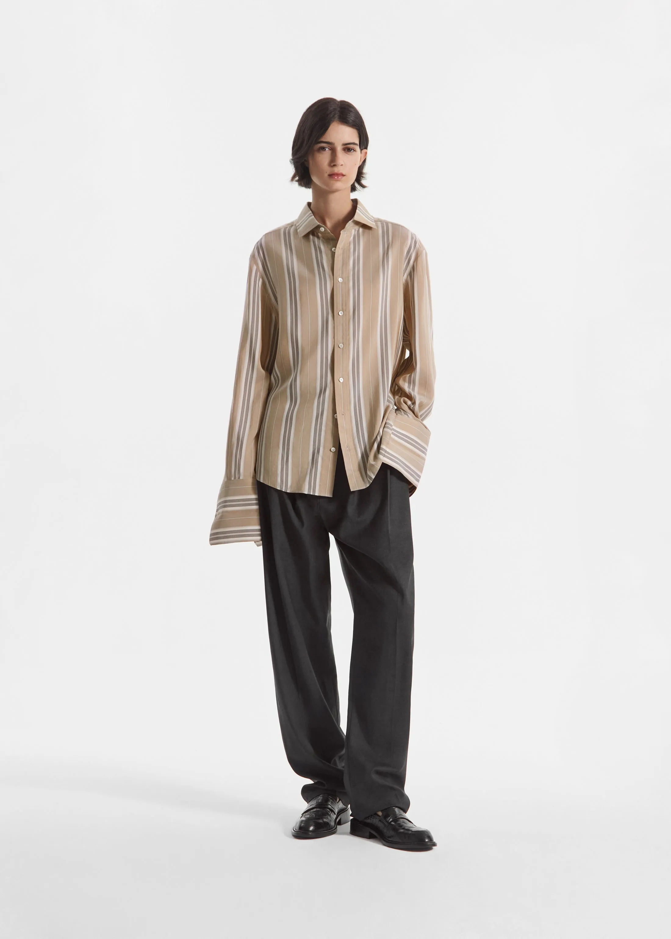 Striped Shirt in Silk - Khaki Stripe sold by CO product image thumbnail 2