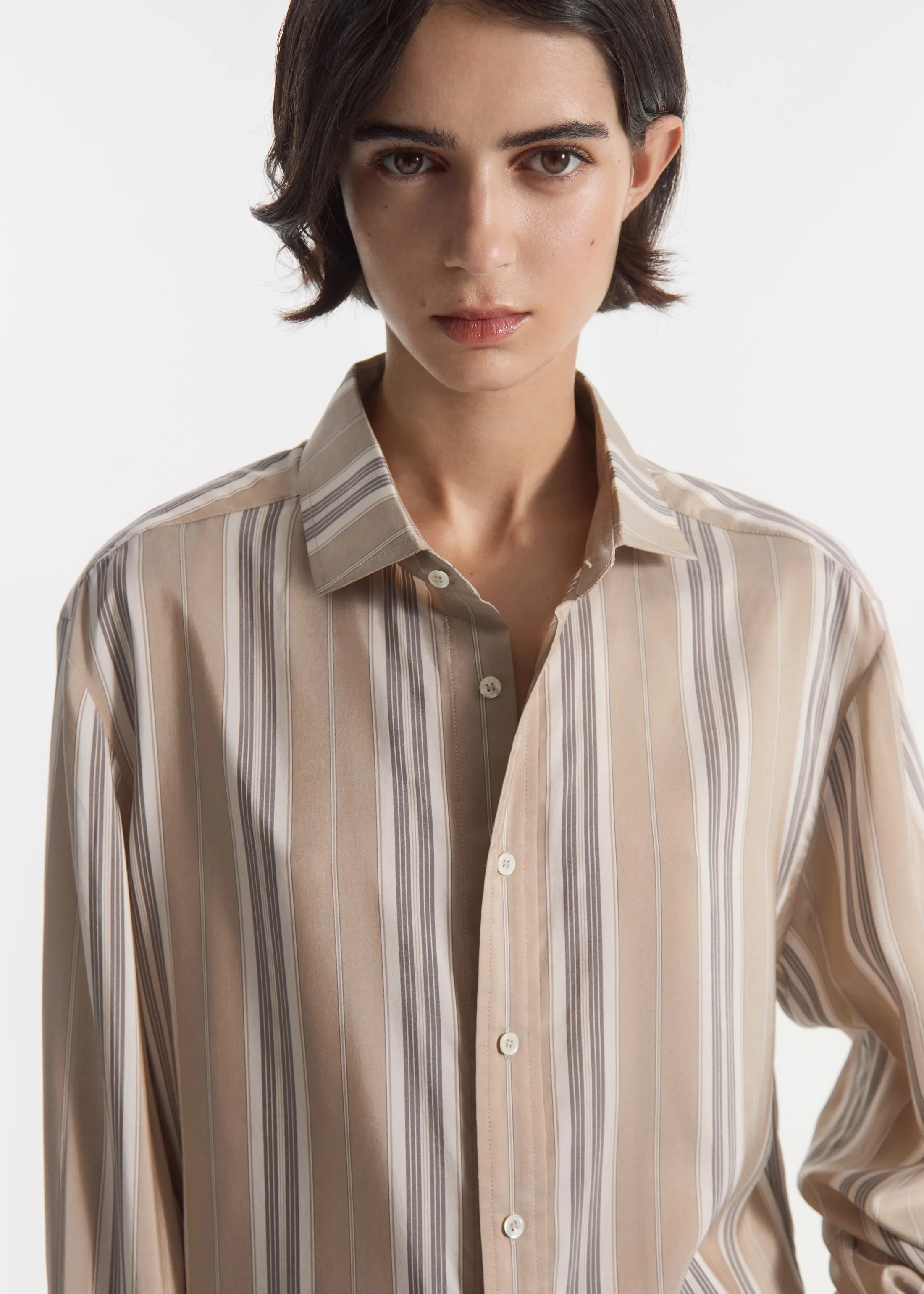 Striped Shirt in Silk - Khaki Stripe sold by CO product image thumbnail 5