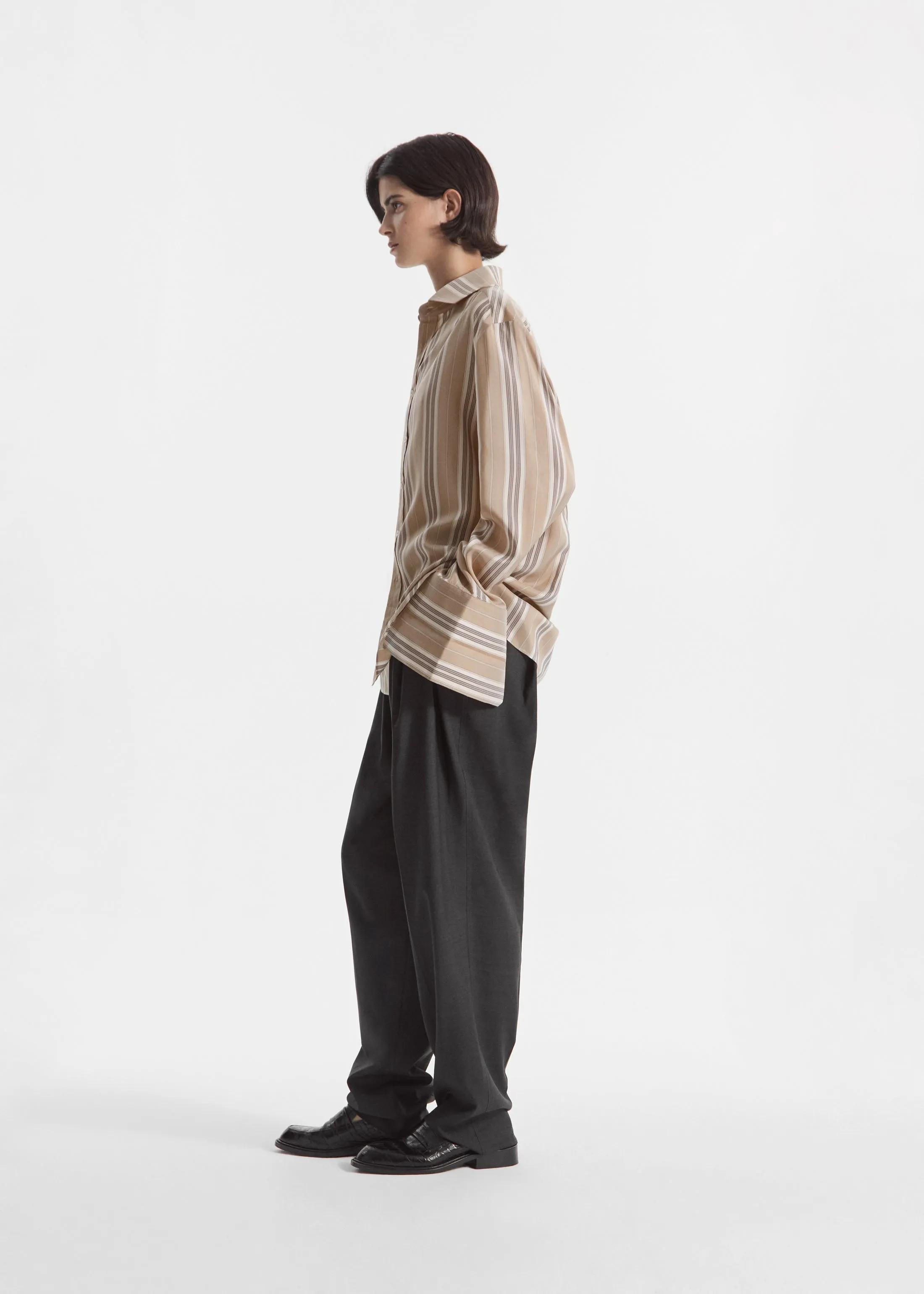 Striped Shirt in Silk - Khaki Stripe sold by CO product image thumbnail 3