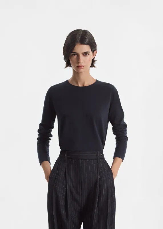 Rolled Crewneck Sweater in Fine Cashmere - Nocturne made by CO