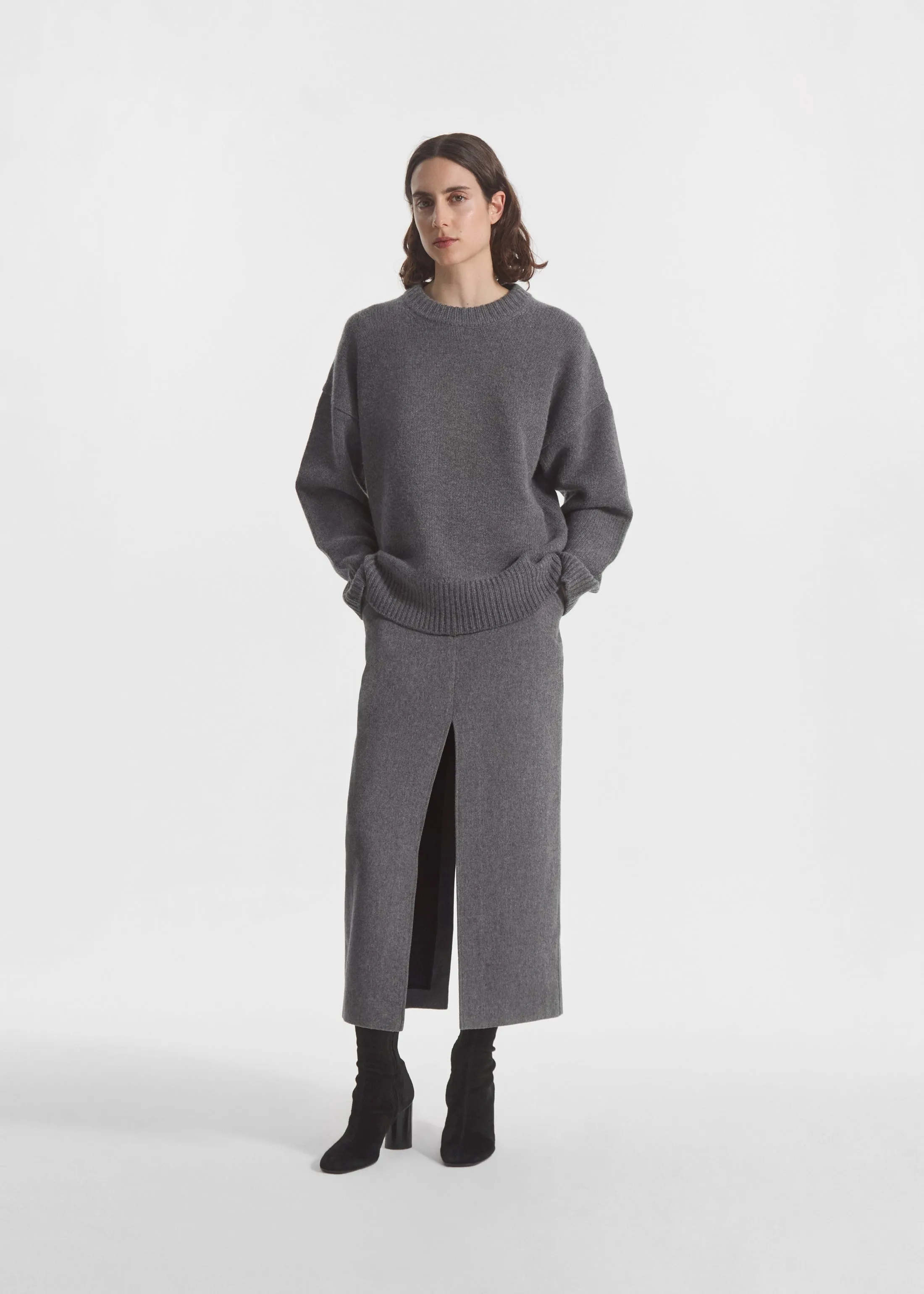 Tailored Pencil Skirt in Wool Cashmere - Grey Melange sold by CO