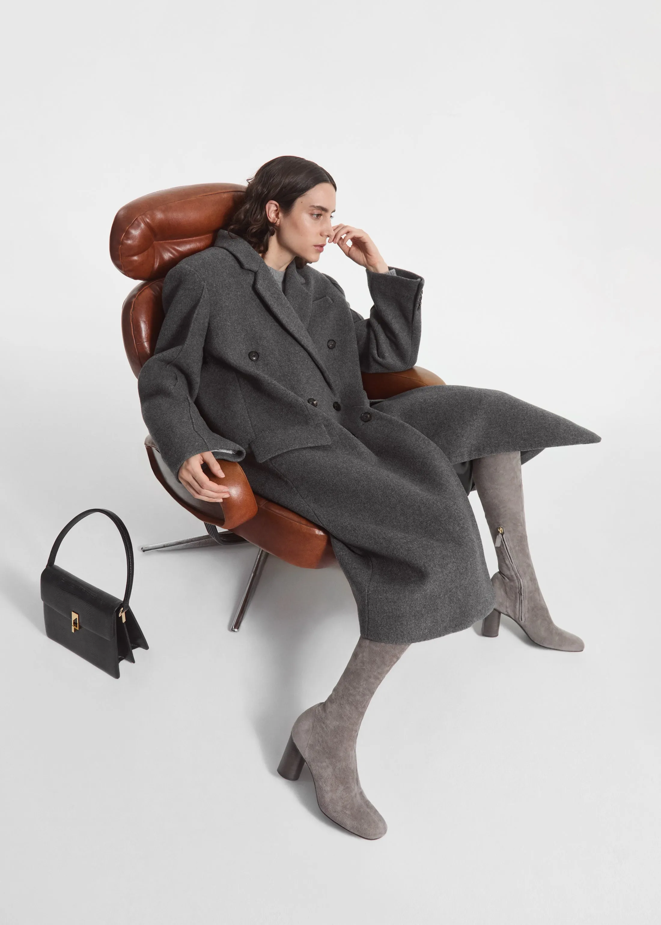 Oversized Double Breasted Coat in Wool Cashmere - Grey sold by CO product image thumbnail 2