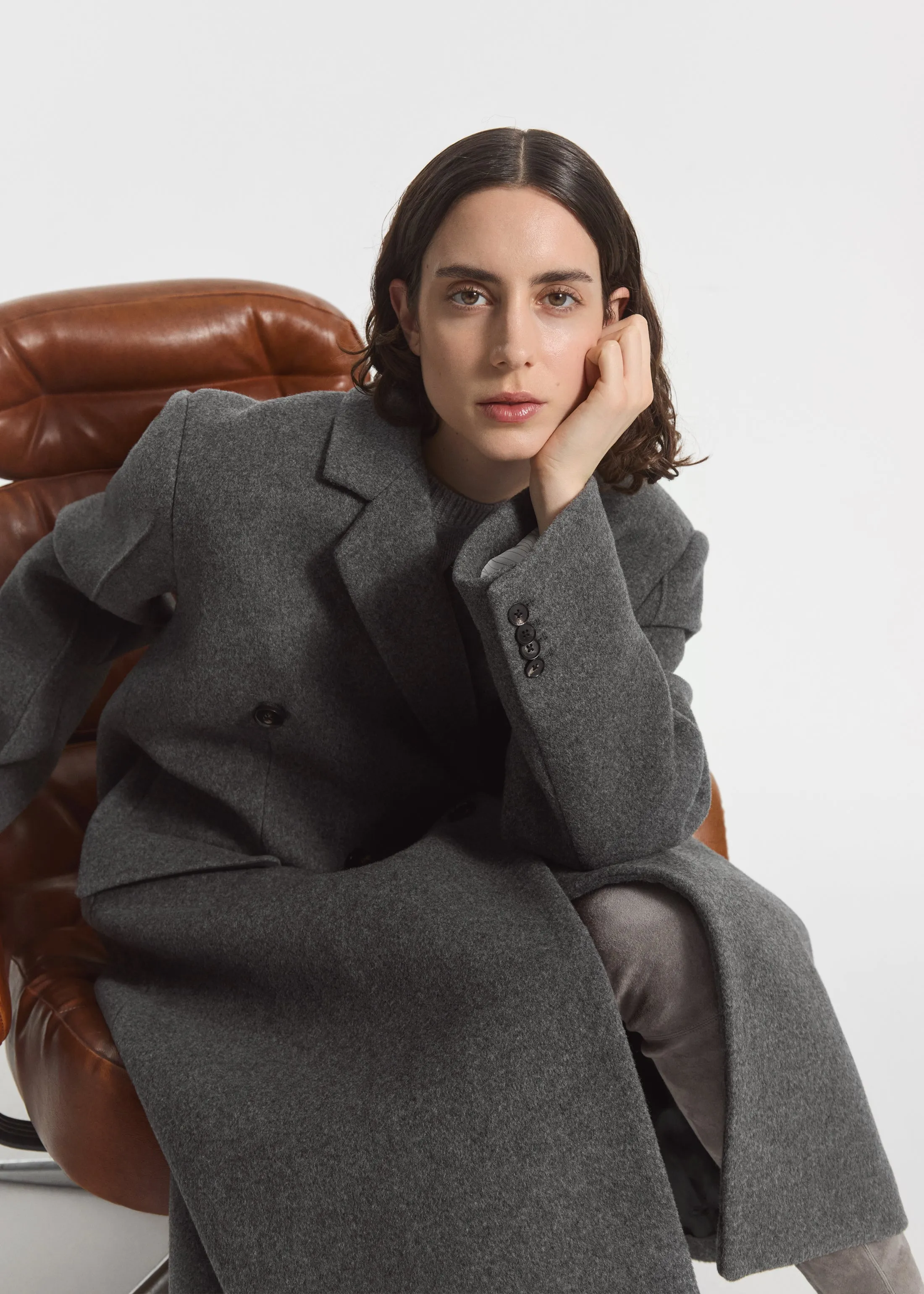 Oversized Double Breasted Coat in Wool Cashmere - Grey sold by CO product image thumbnail 4