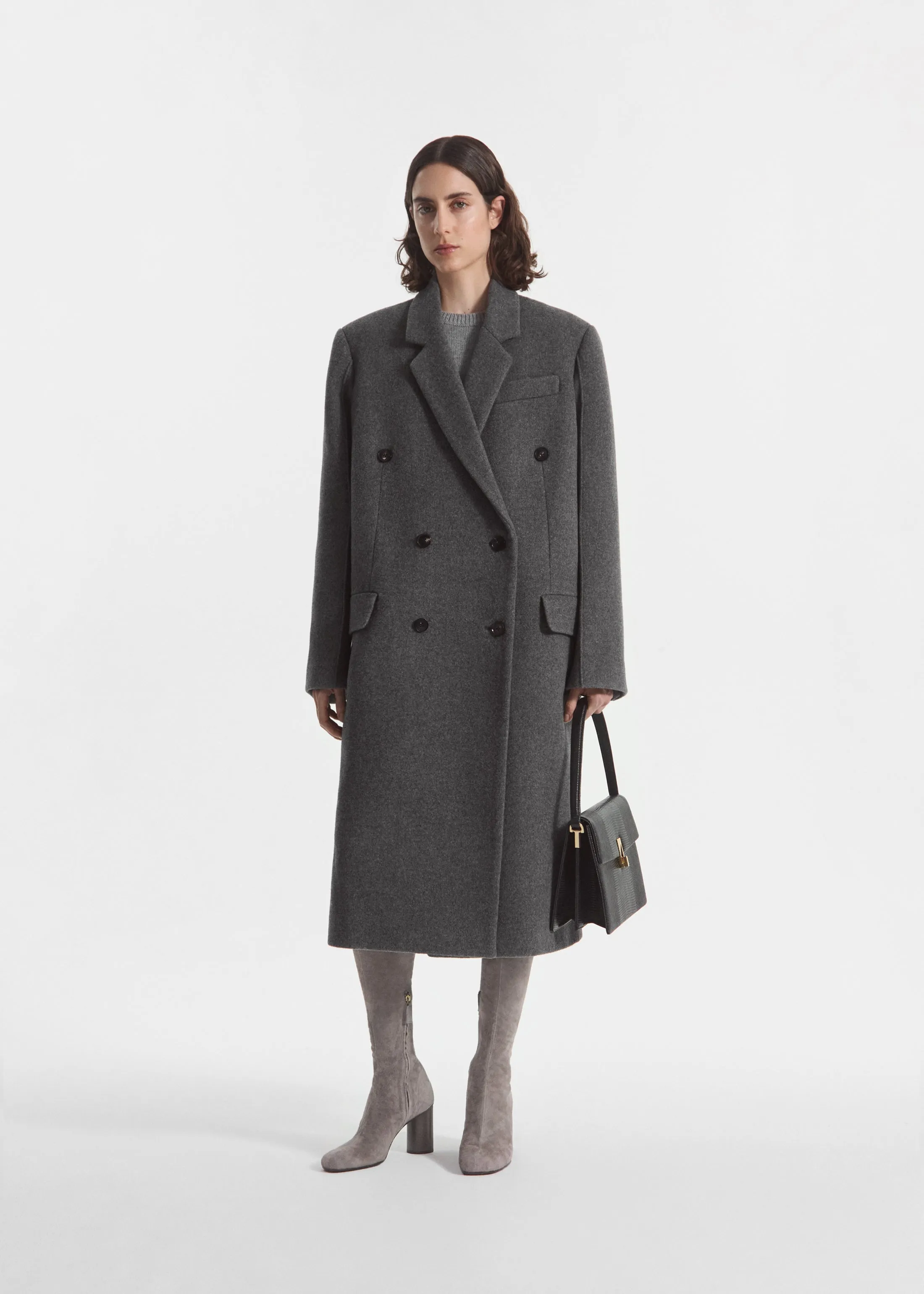Oversized Double Breasted Coat in Wool Cashmere - Grey sold by CO
