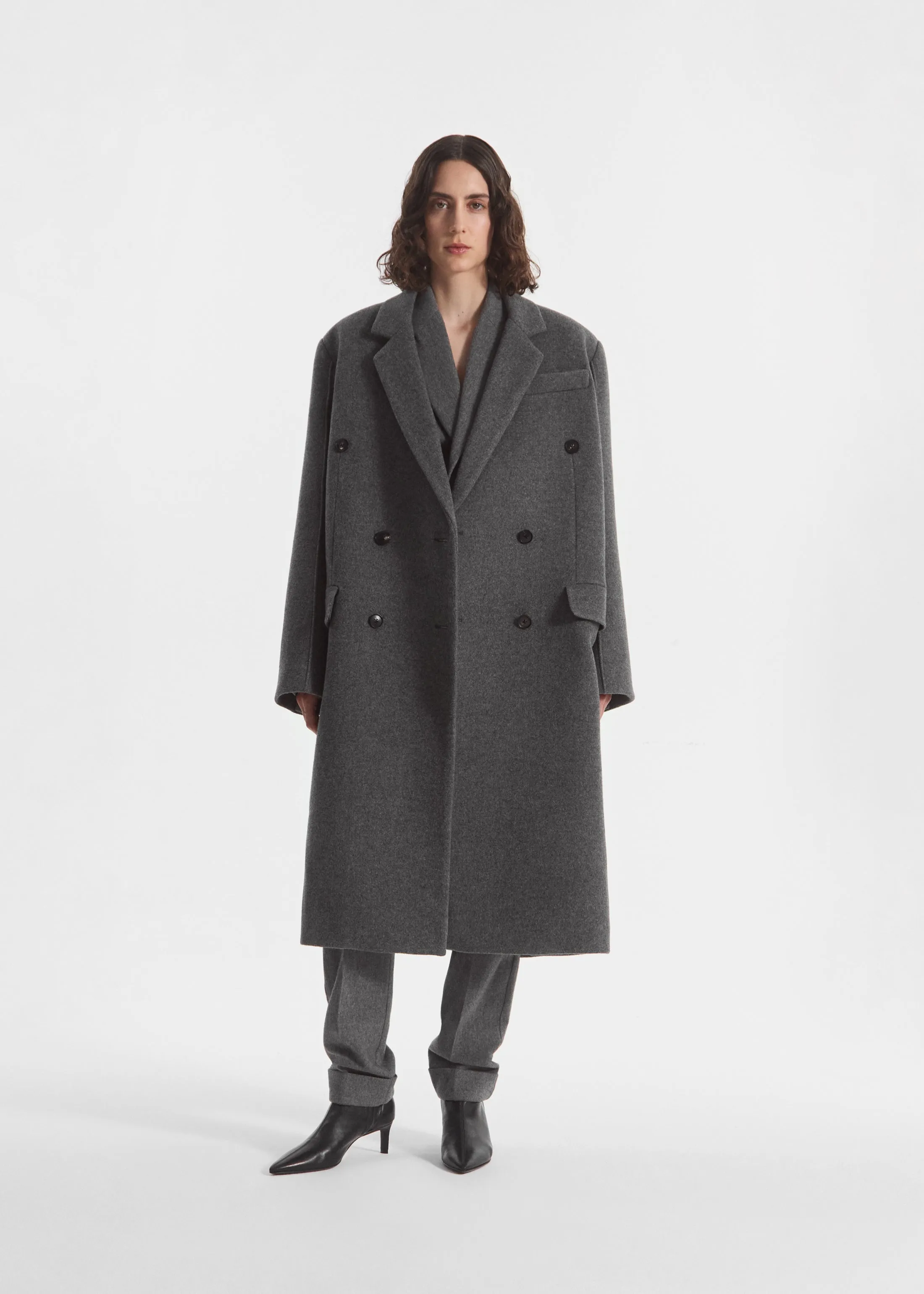 Oversized Double Breasted Coat in Wool Cashmere - Grey sold by CO product image thumbnail 3