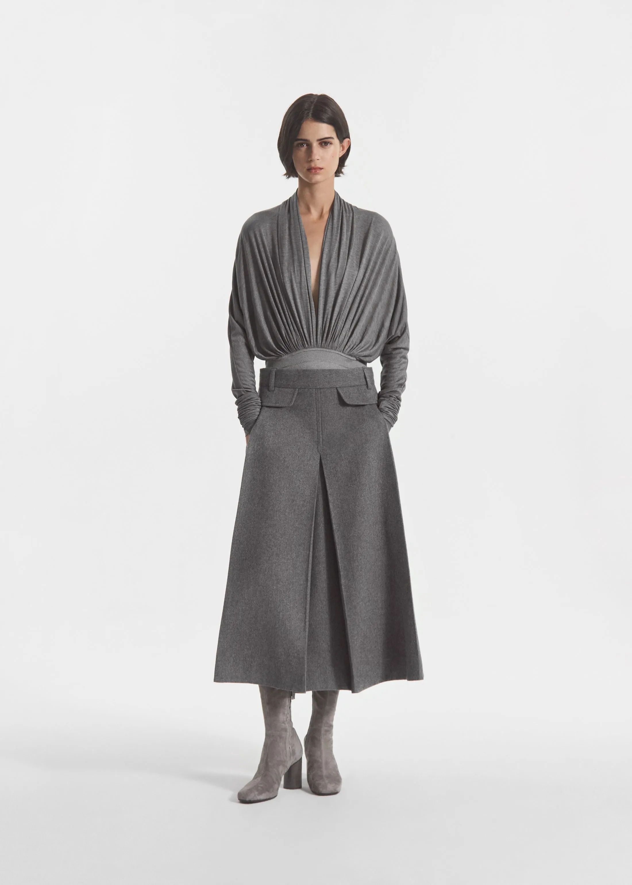 Gathered Bodysuit in Jersey - Grey sold by CO product image thumbnail 3
