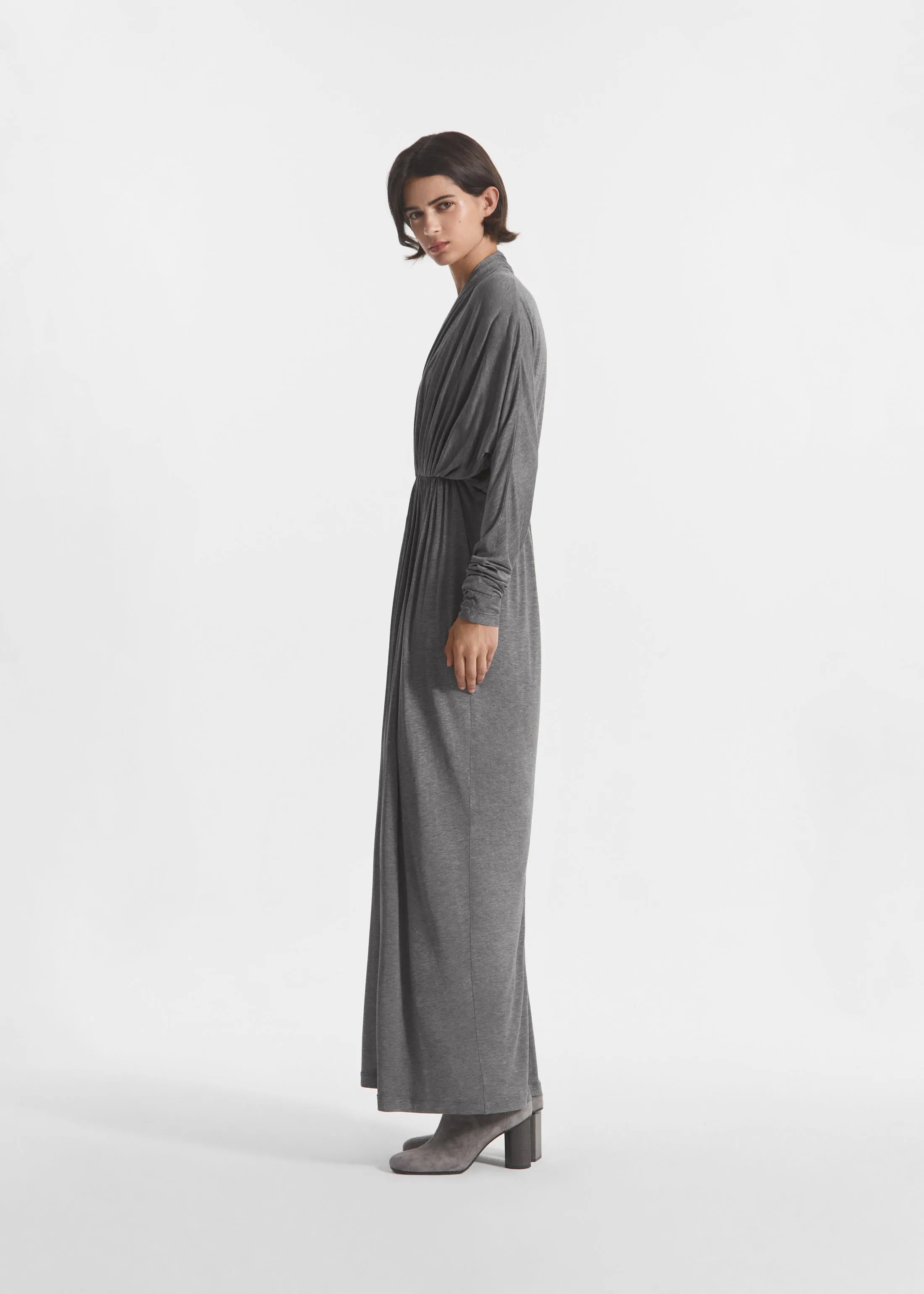 Gathered Dress in Silk Jersey - Grey sold by CO product image thumbnail 2