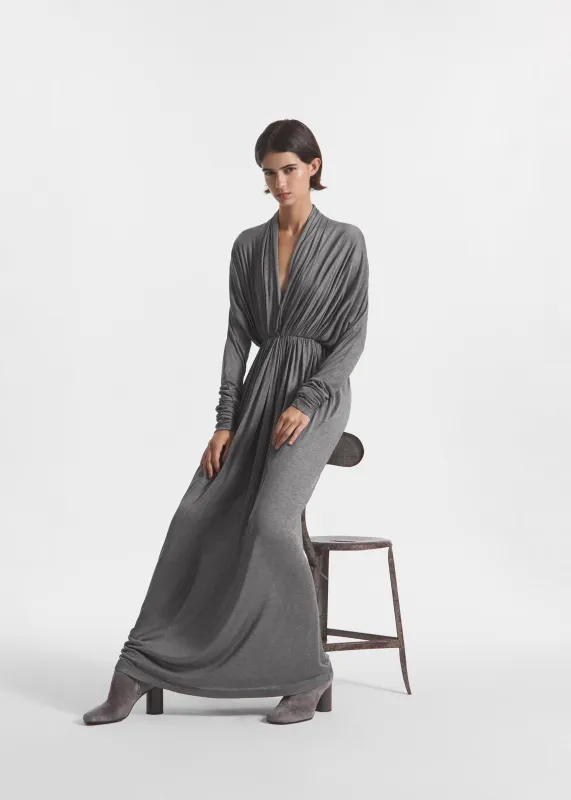Gathered Dress in Silk Jersey - Grey made by CO