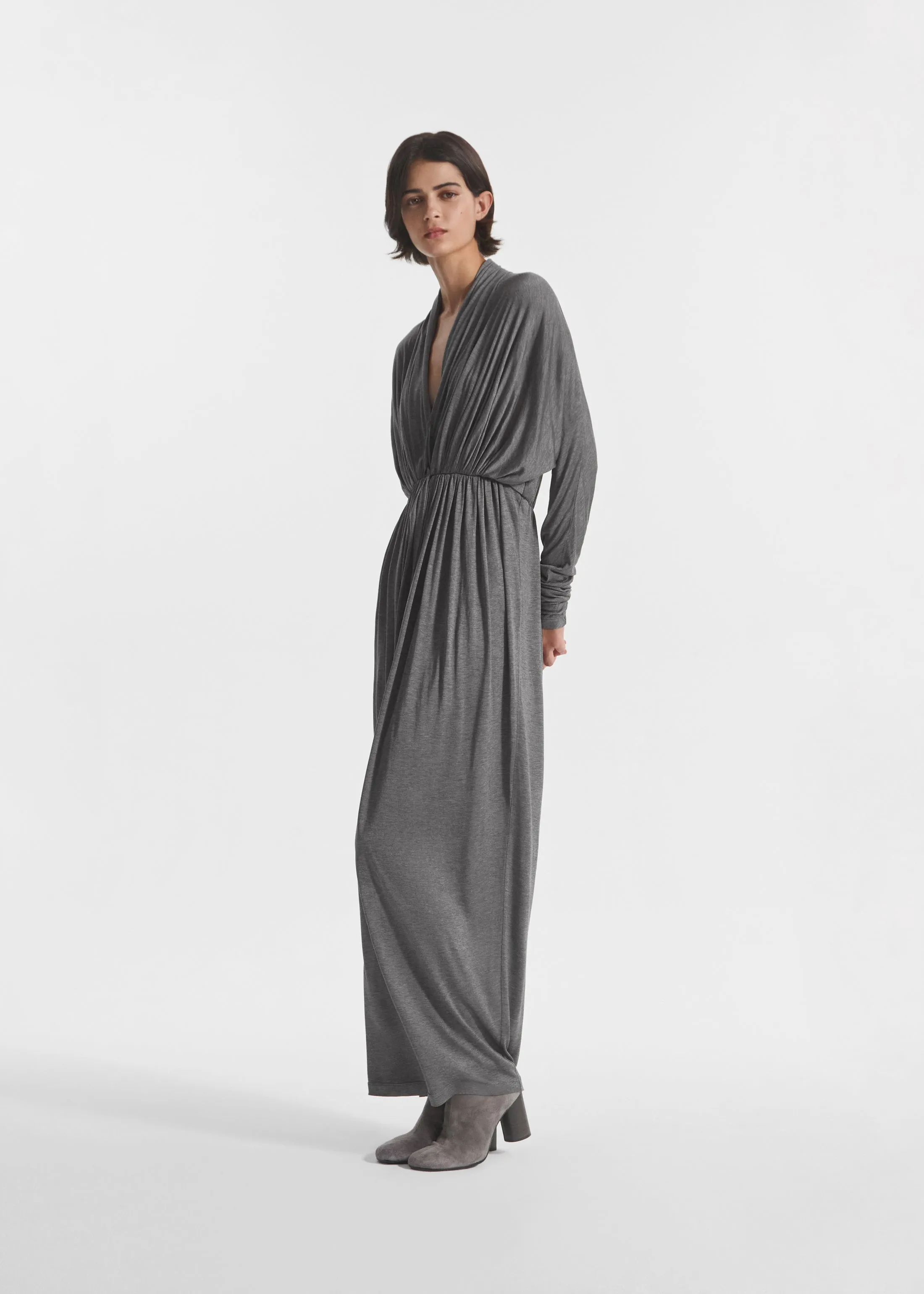 Gathered Dress in Silk Jersey - Grey sold by CO product image thumbnail 3