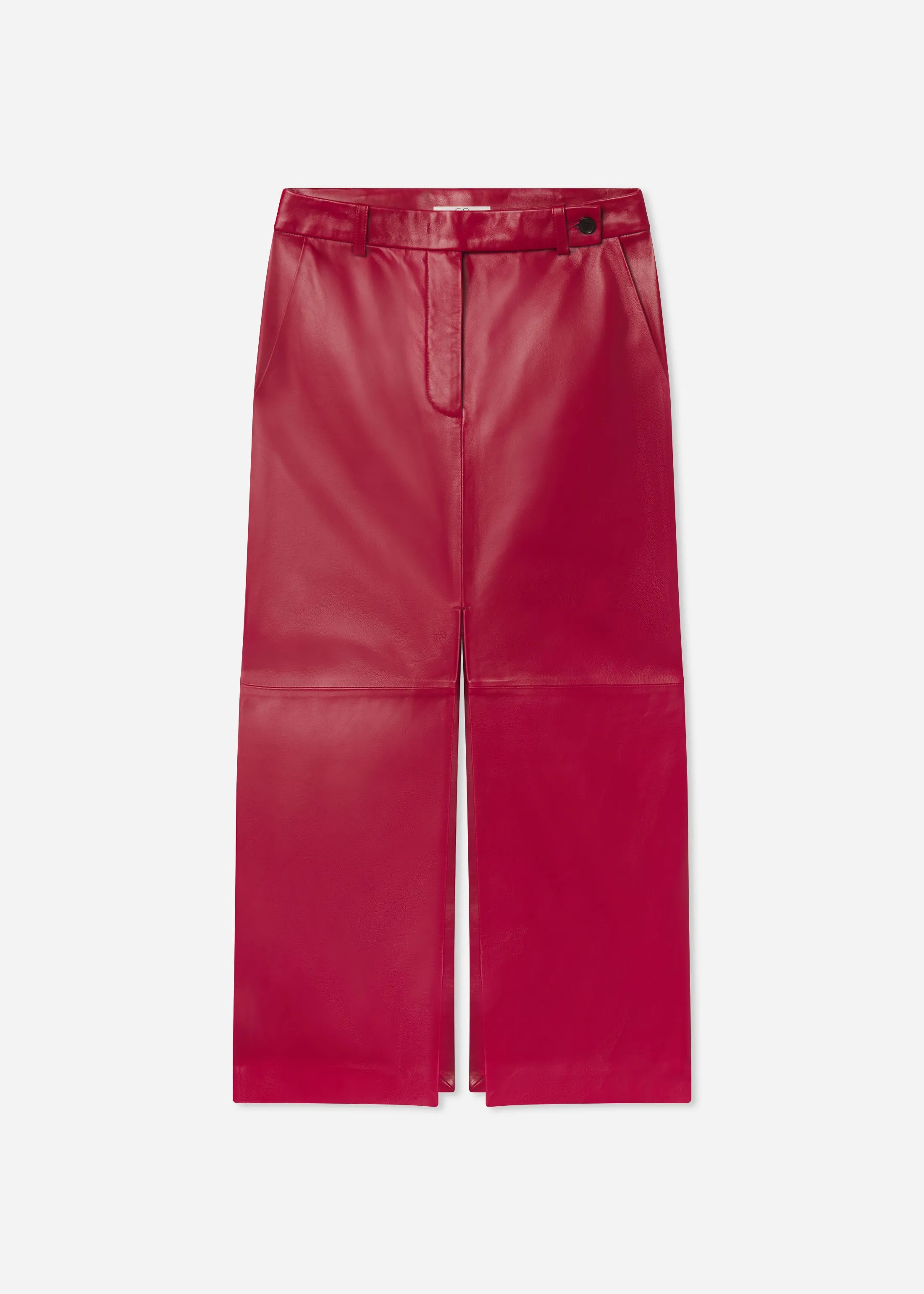 Tailored Front-Slit Midi Skirt in Leather - Cherry sold by CO product image thumbnail 5