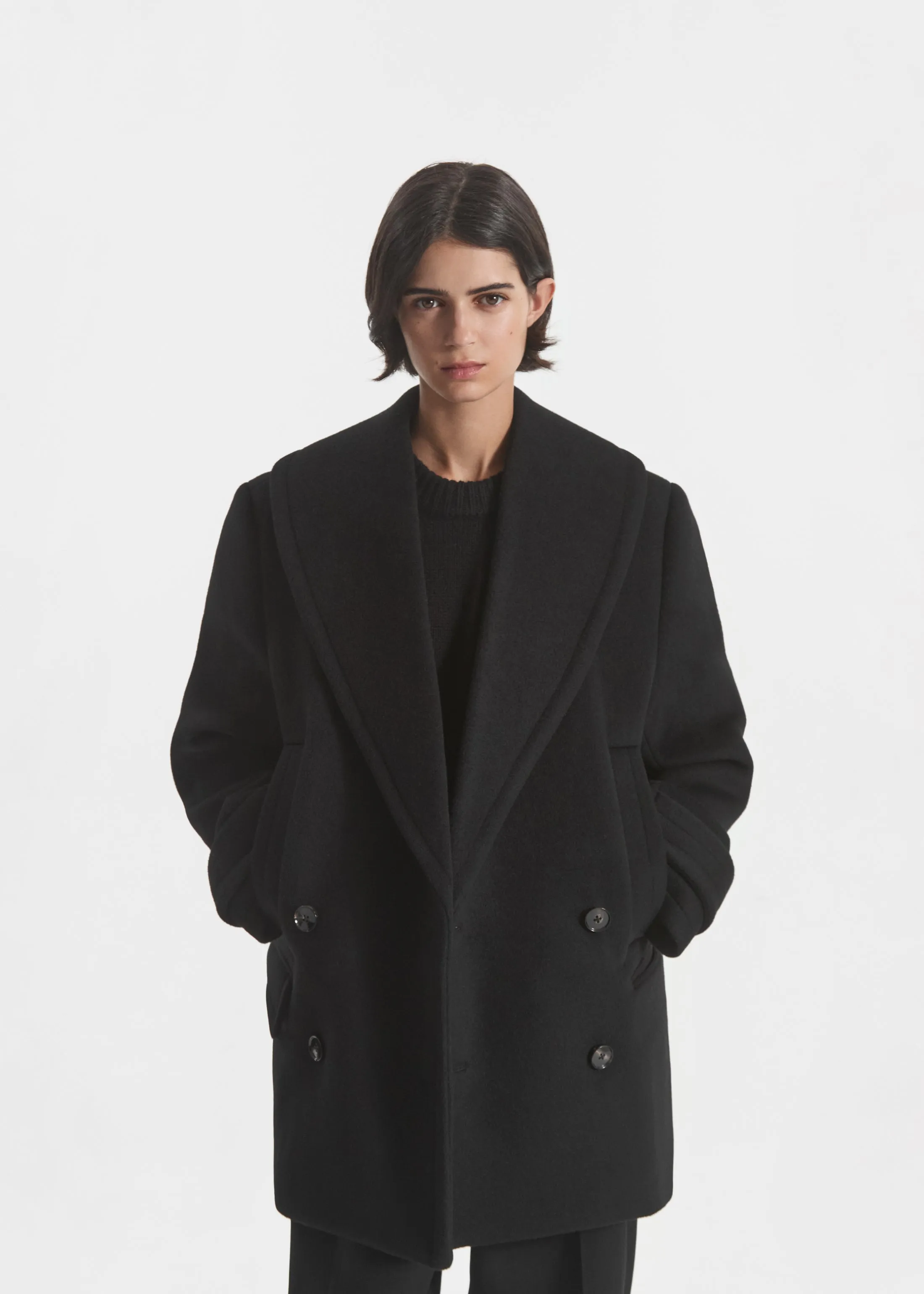 Shawl Collar Jacket in Melton Wool - Black sold by CO