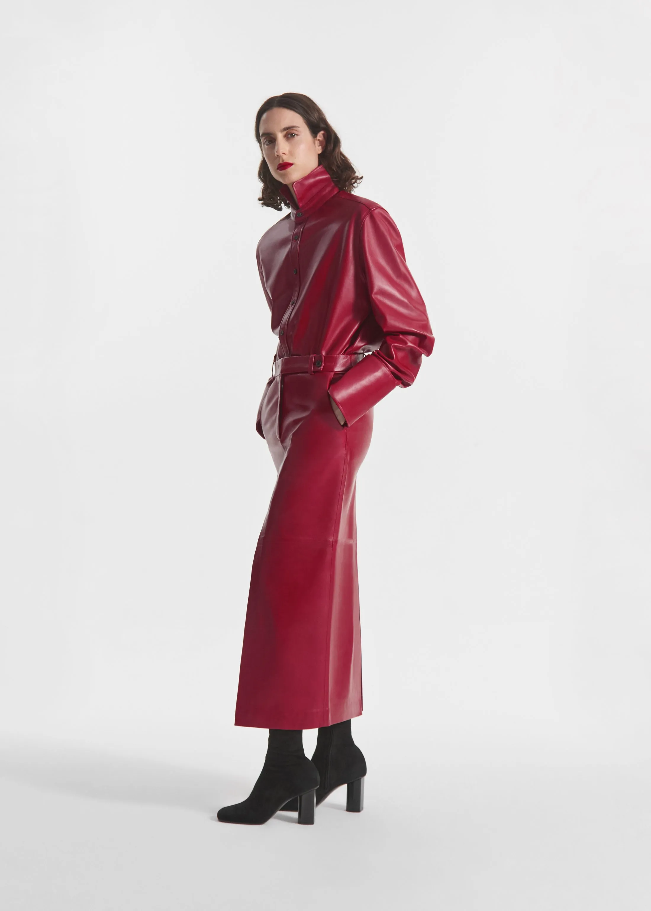 Stand Collar Shirt in Leather - Cherry sold by CO product image thumbnail 3