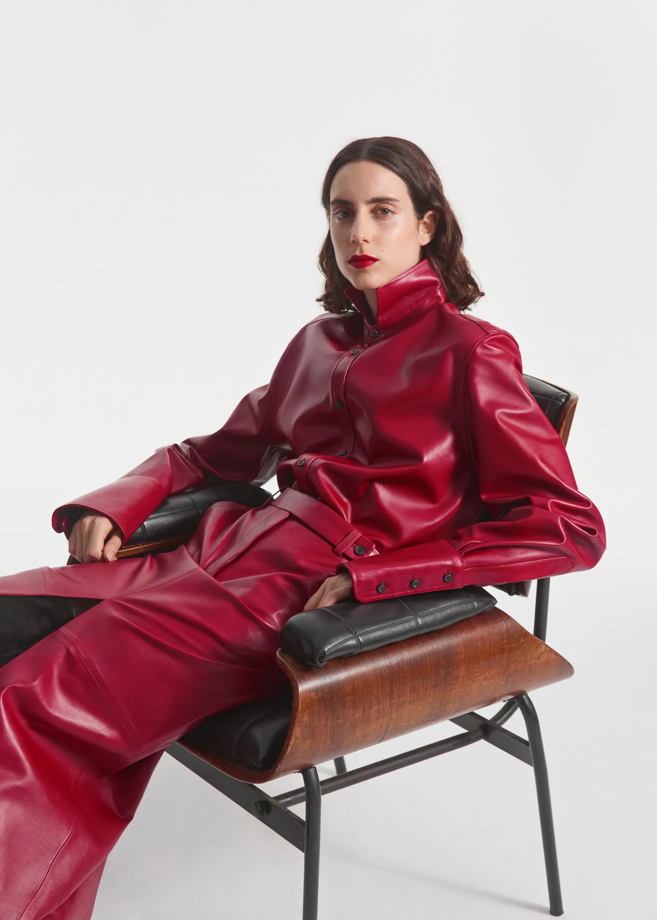 Stand Collar Shirt in Leather - Cherry sold by CO product image thumbnail 5
