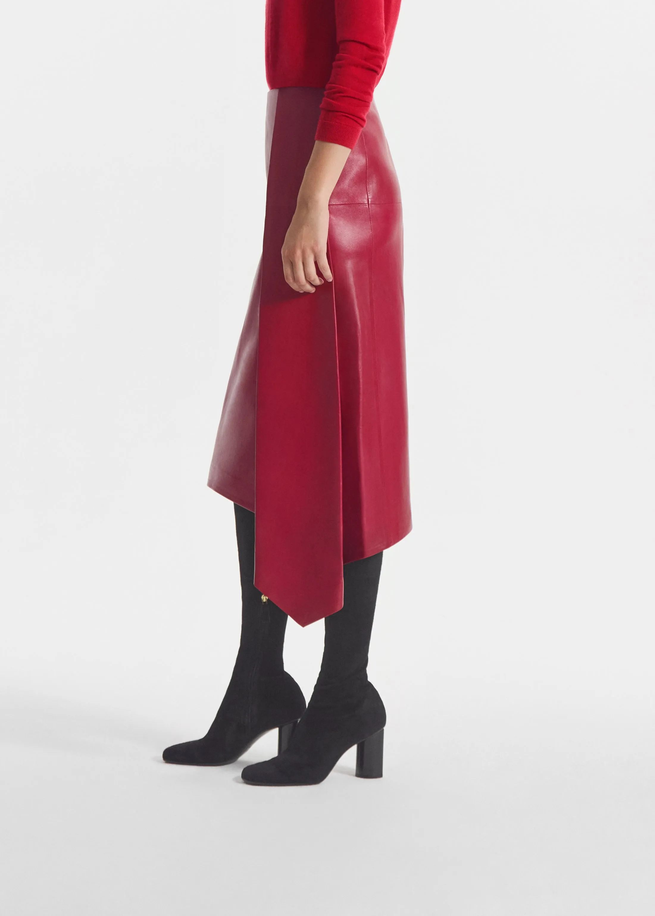 Scarf Pleat Skirt in Leather - Cherry sold by CO product image thumbnail 2