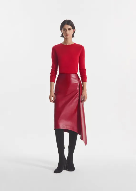 Scarf Pleat Skirt in Leather - Cherry made by CO