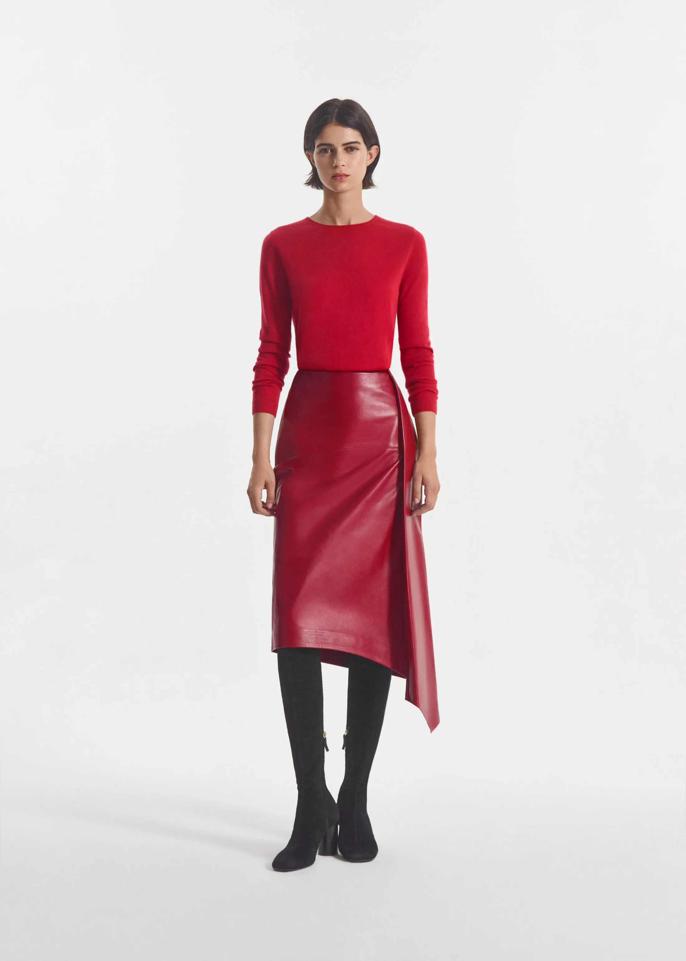 Scarf Pleat Skirt in Leather - Cherry sold by CO
