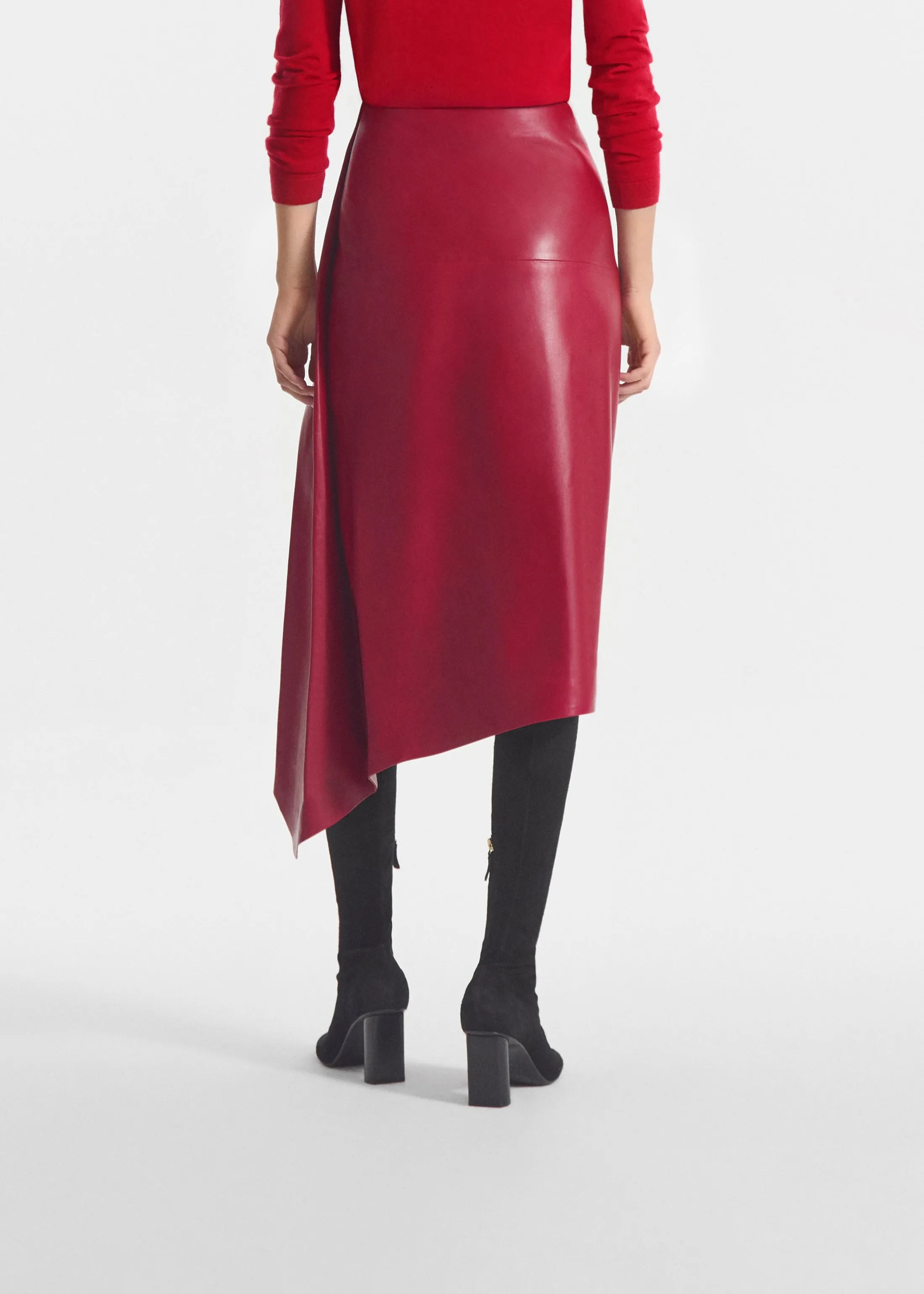 Scarf Pleat Skirt in Leather - Cherry sold by CO product image thumbnail 3