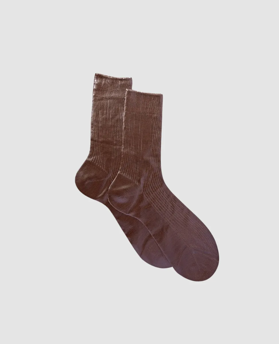 Maria La Rosa Brown Metallic Silk Socks sold by COCLICO product image thumbnail 3