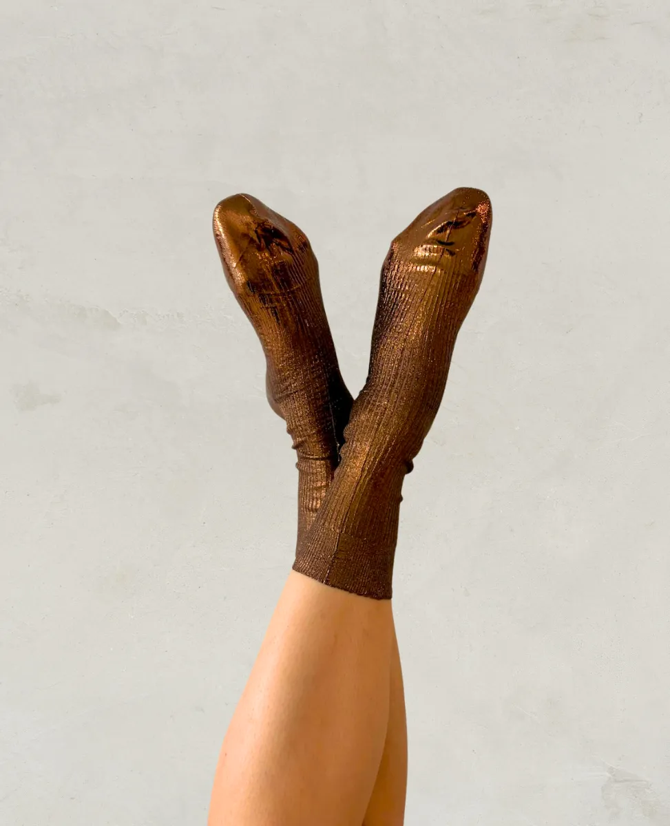Maria La Rosa Brown Metallic Silk Socks sold by COCLICO product image thumbnail 2